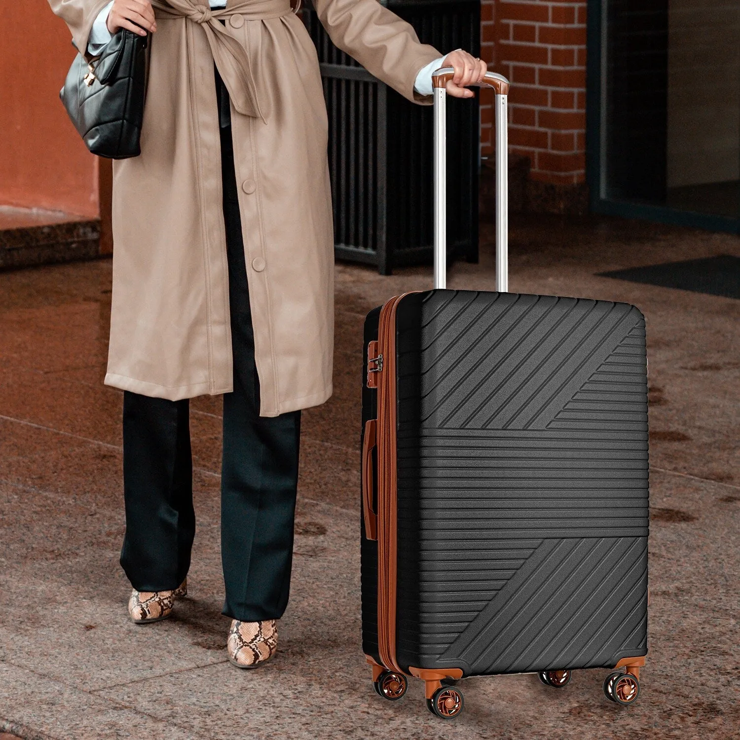 Hardshell Luggage Sets with Adjusted Handle and Spinner Wheels, 3 Pcs Lightweight Suitcase with Combination Lock (20''24''28'')