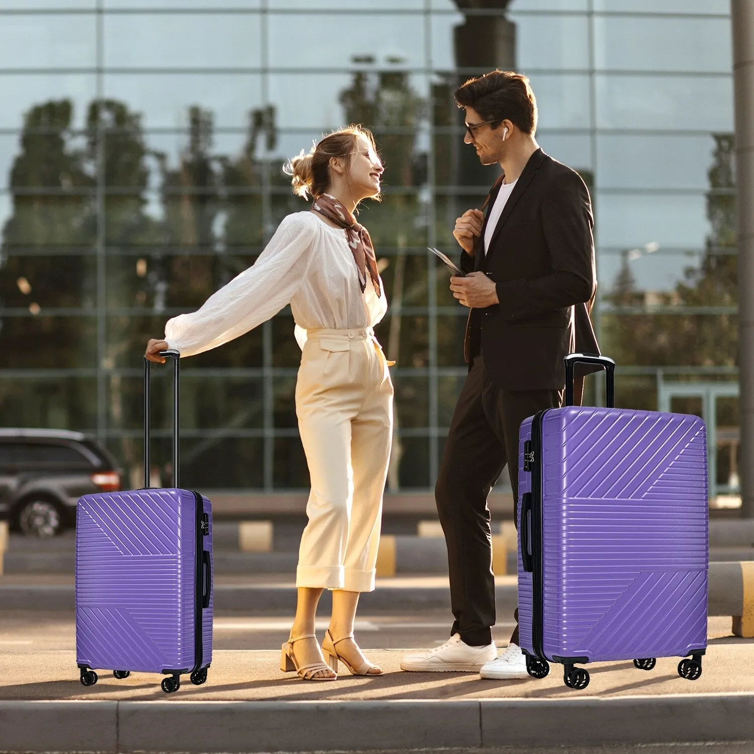 Hardshell Luggage Sets with Adjusted Handle and Spinner Wheels, 3 Pcs Lightweight Suitcase with Combination Lock (20''24''28'')