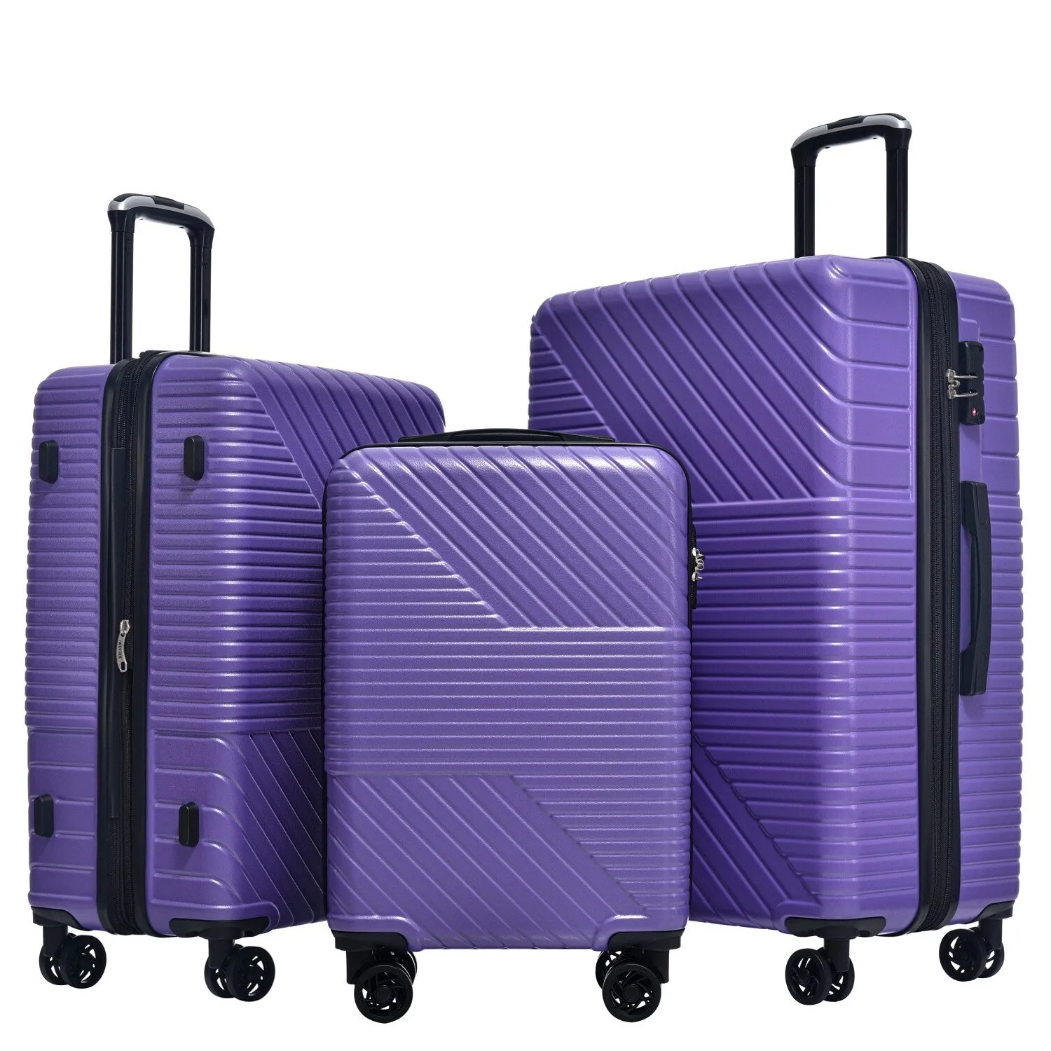 Hardshell Luggage Sets with Adjusted Handle and Spinner Wheels, 3 Pcs Lightweight Suitcase with Combination Lock (20''24''28'')