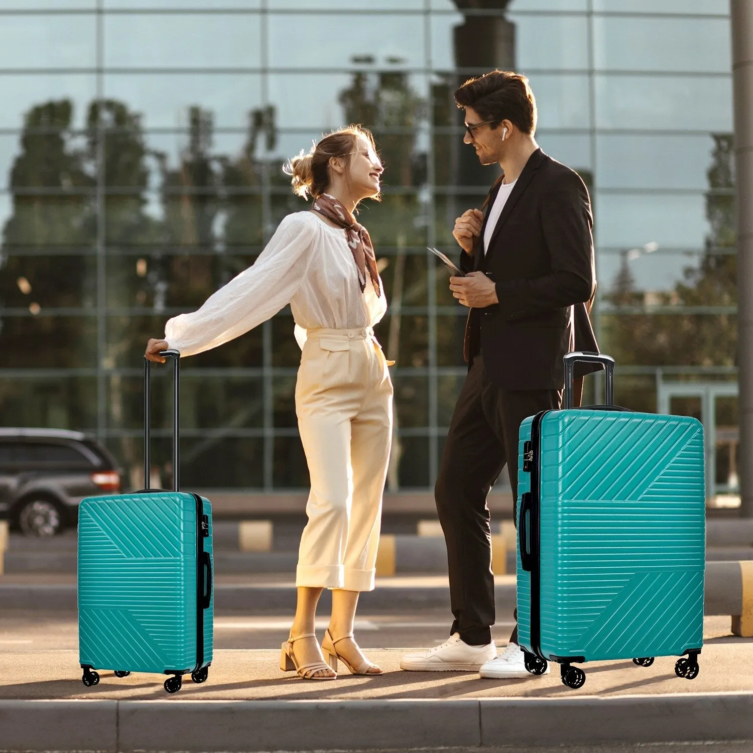Hardshell Luggage Sets with Adjusted Handle and Spinner Wheels, 3 Pcs Lightweight Suitcase with Combination Lock (20''24''28'')
