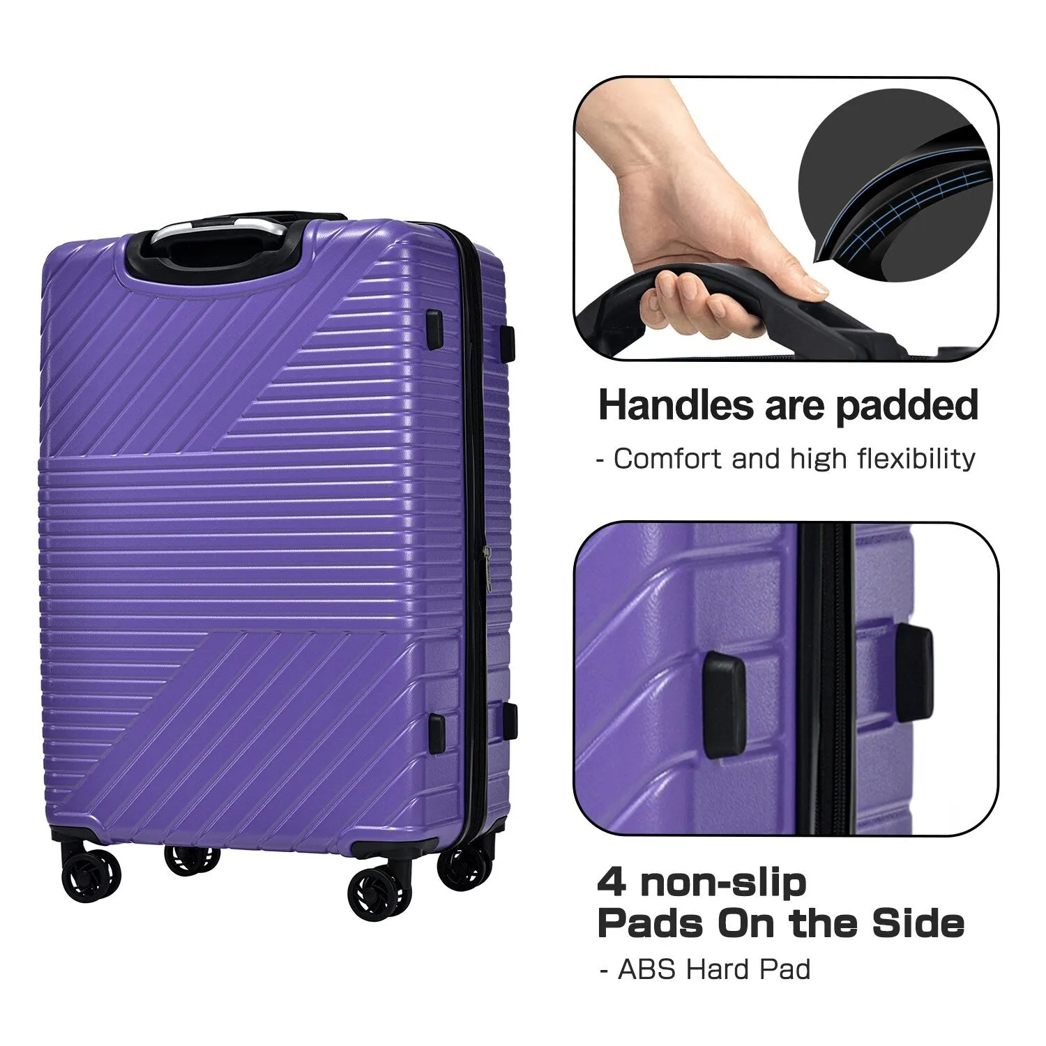 Hardshell Luggage Sets with Adjusted Handle and Spinner Wheels, 3 Pcs Lightweight Suitcase with Combination Lock (20''24''28'')
