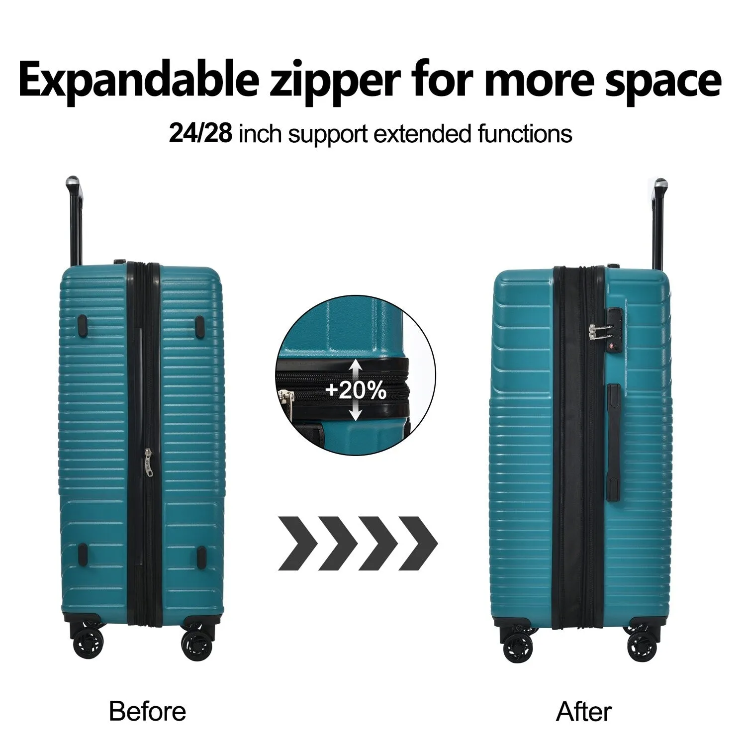 Hardshell Luggage Sets with Adjusted Handle and Spinner Wheels, 3 Pcs Lightweight Suitcase with Combination Lock (20''24''28'')