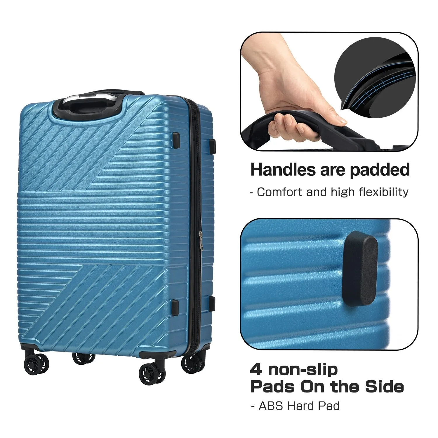 Hardshell Luggage Sets with Adjusted Handle and Spinner Wheels, 3 Pcs Lightweight Suitcase with Combination Lock (20''24''28'')