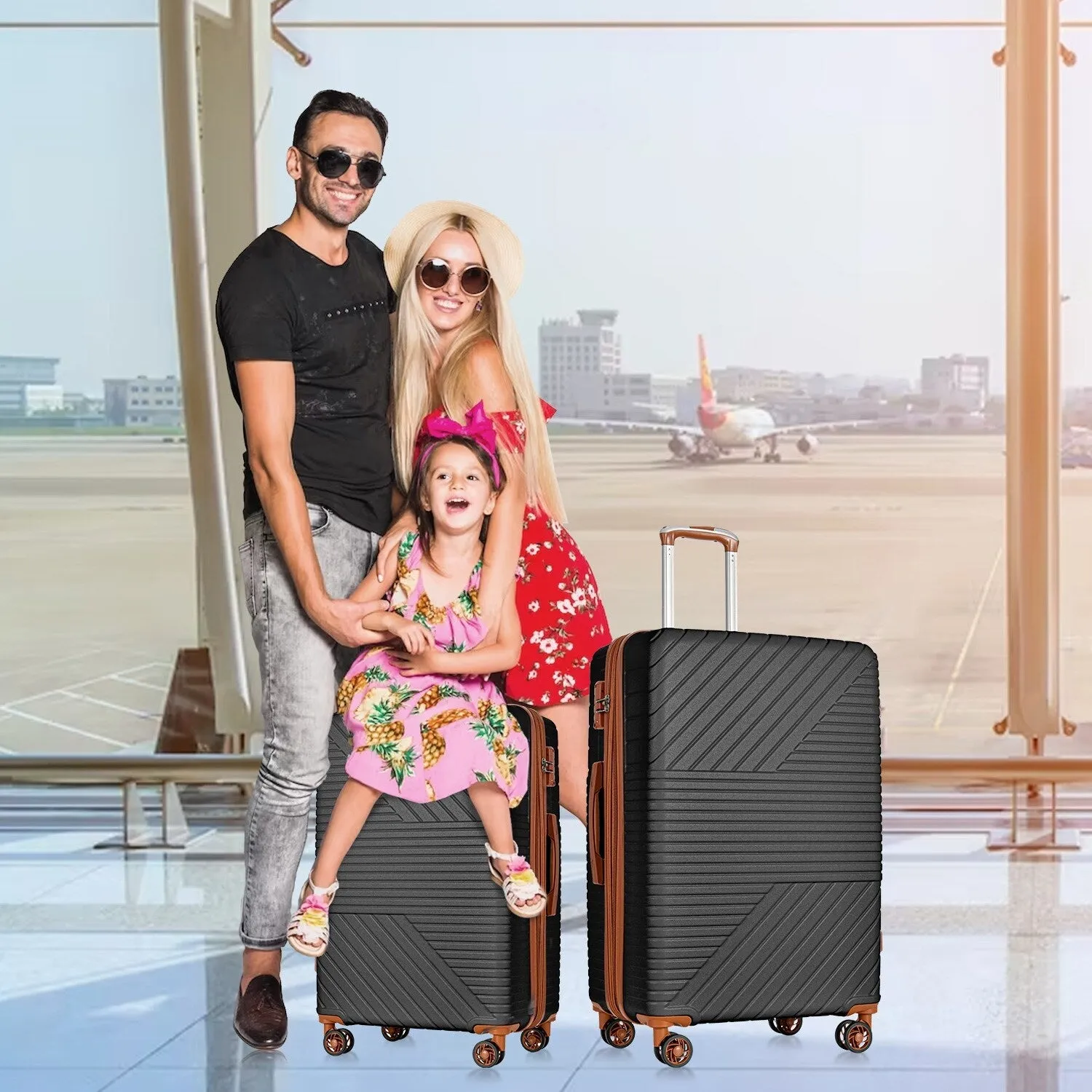 Hardshell Luggage Sets with Adjusted Handle and Spinner Wheels, 3 Pcs Lightweight Suitcase with Combination Lock (20''24''28'')