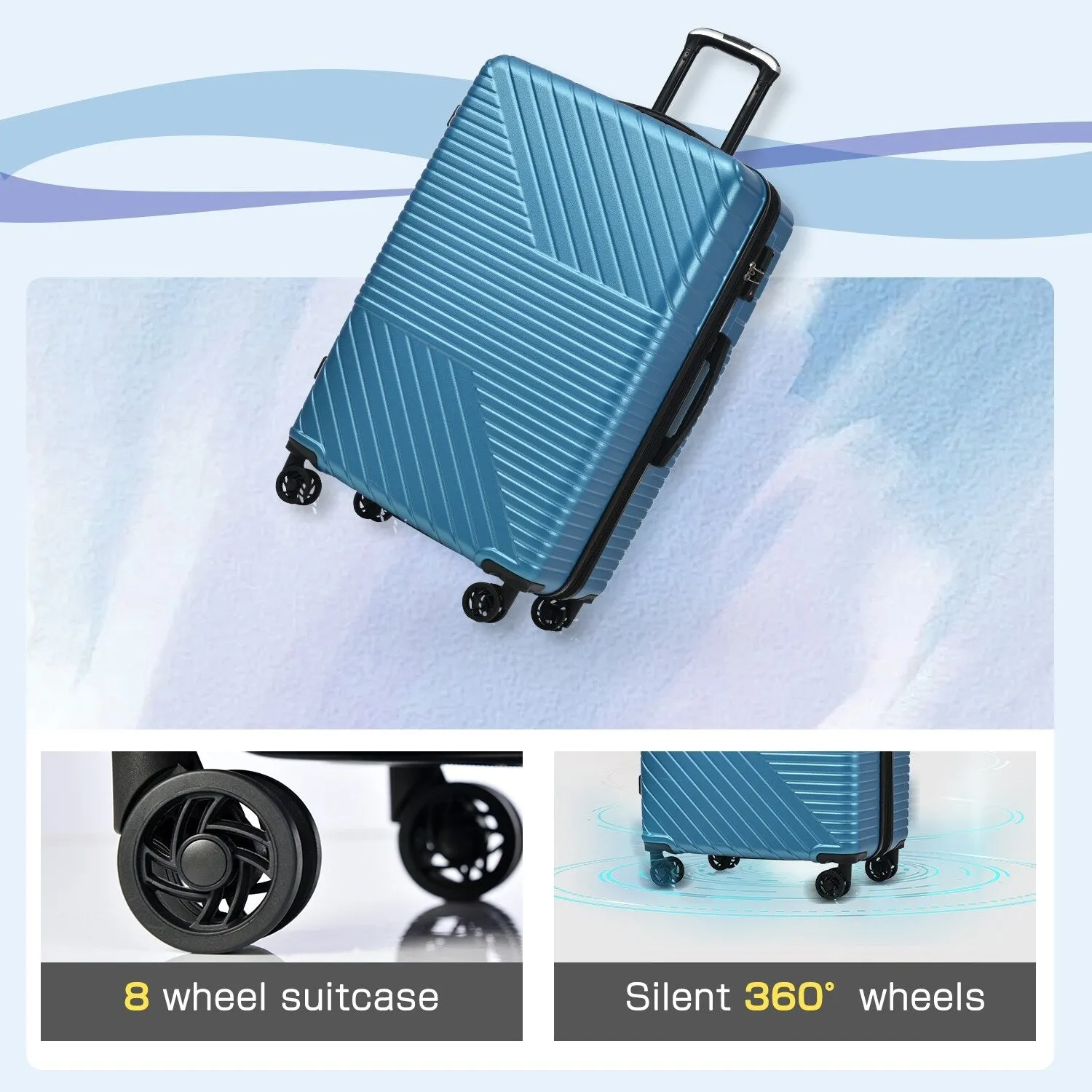 Hardshell Luggage Sets with Adjusted Handle and Spinner Wheels, 3 Pcs Lightweight Suitcase with Combination Lock (20''24''28'')