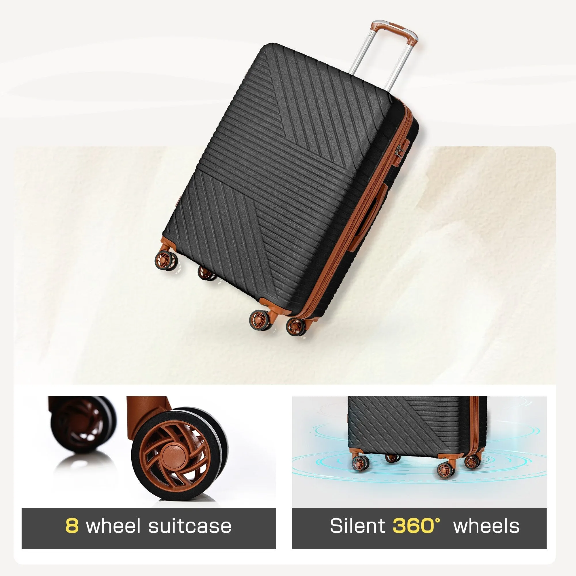 Hardshell Luggage Sets with Adjusted Handle and Spinner Wheels, 3 Pcs Lightweight Suitcase with Combination Lock (20''24''28'')