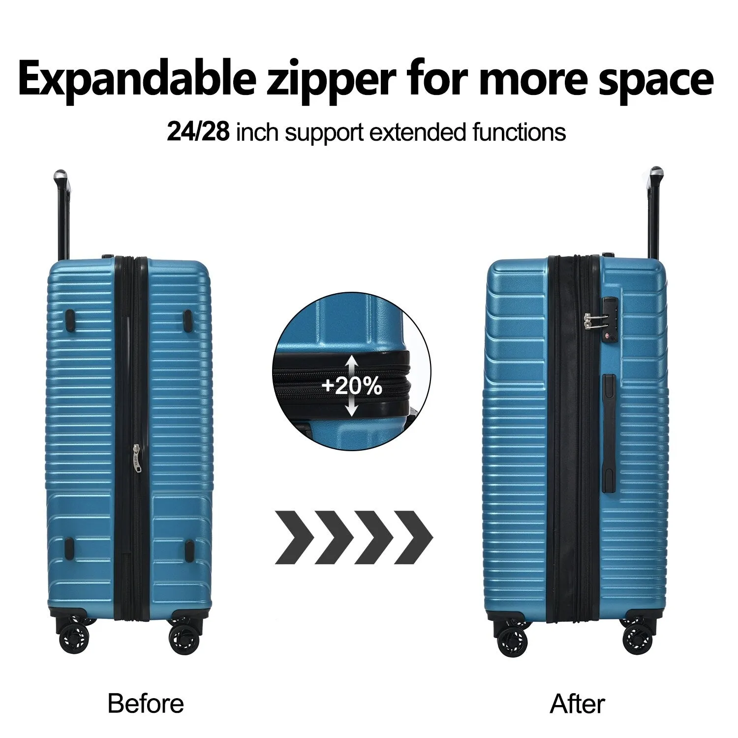 Hardshell Luggage Sets with Adjusted Handle and Spinner Wheels, 3 Pcs Lightweight Suitcase with Combination Lock (20''24''28'')