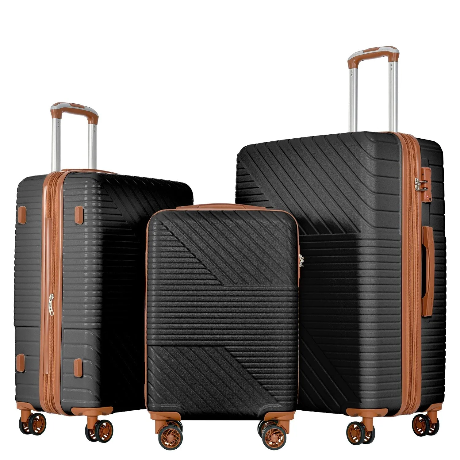 Hardshell Luggage Sets with Adjusted Handle and Spinner Wheels, 3 Pcs Lightweight Suitcase with Combination Lock (20''24''28'')