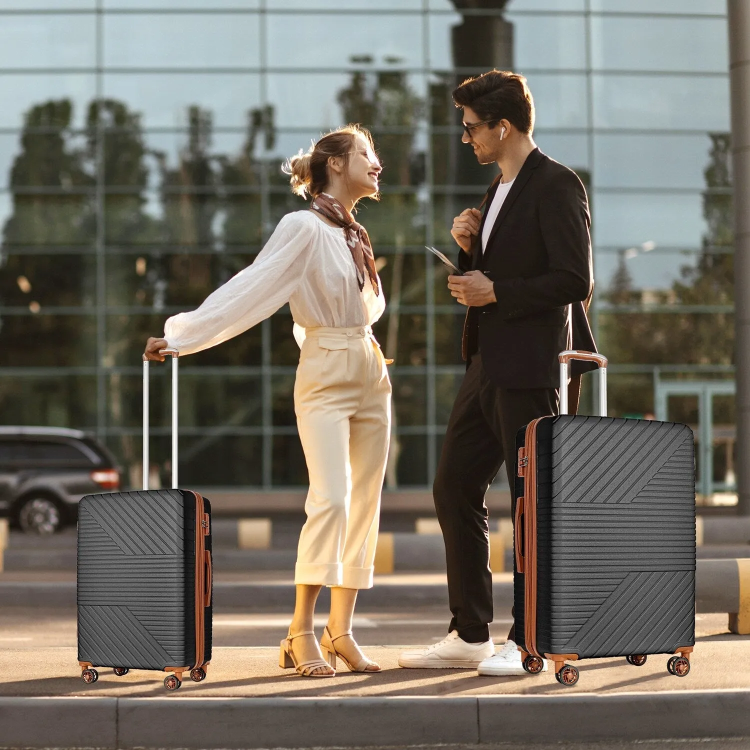 Hardshell Luggage Sets with Adjusted Handle and Spinner Wheels, 3 Pcs Lightweight Suitcase with Combination Lock (20''24''28'')