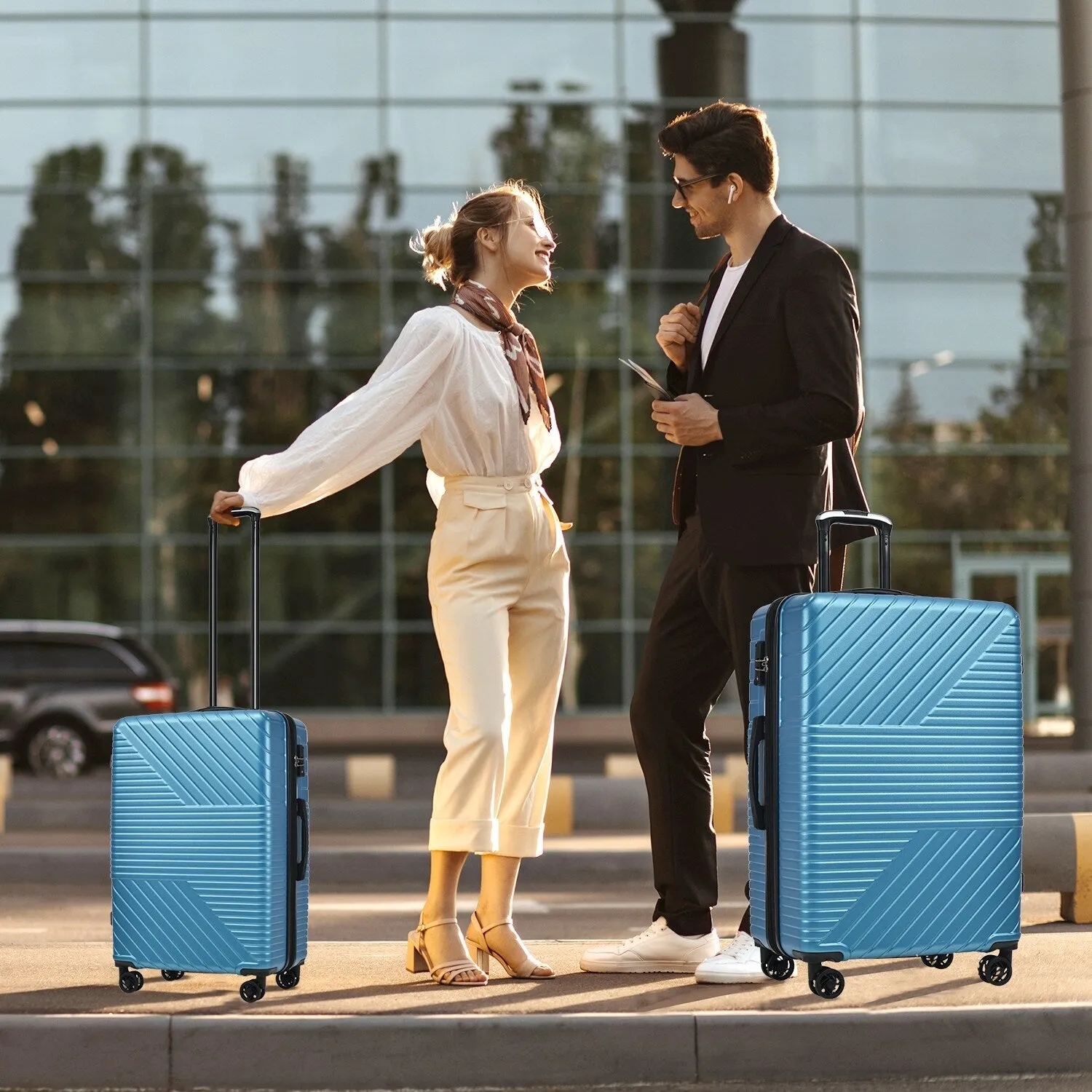 Hardshell Luggage Sets with Adjusted Handle and Spinner Wheels, 3 Pcs Lightweight Suitcase with Combination Lock (20''24''28'')