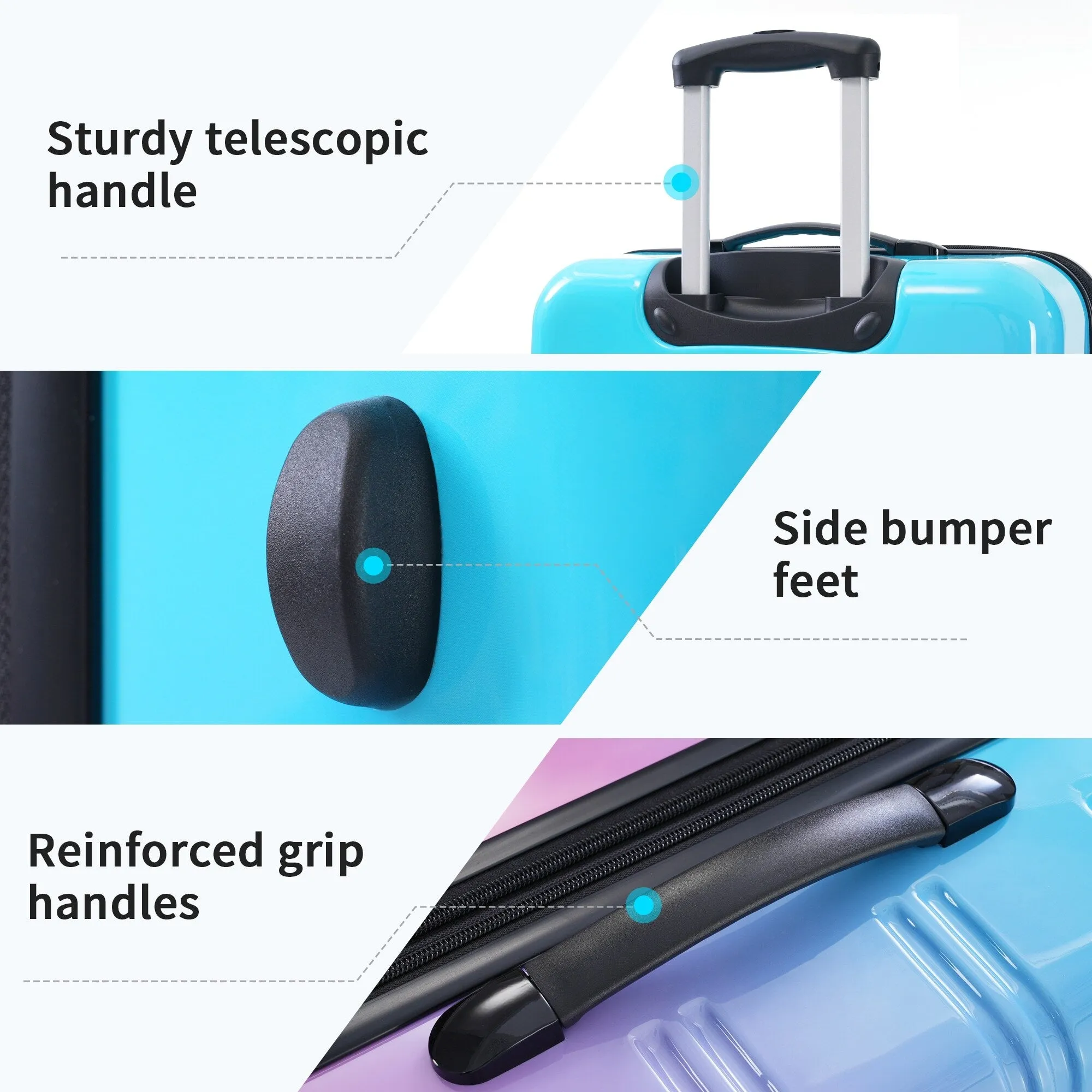 Hardshell Luggage Sets with Silicone Handles and TSA Lock, 3 Piece Gradient Color Expandable Suitcase with Spinner Wheels