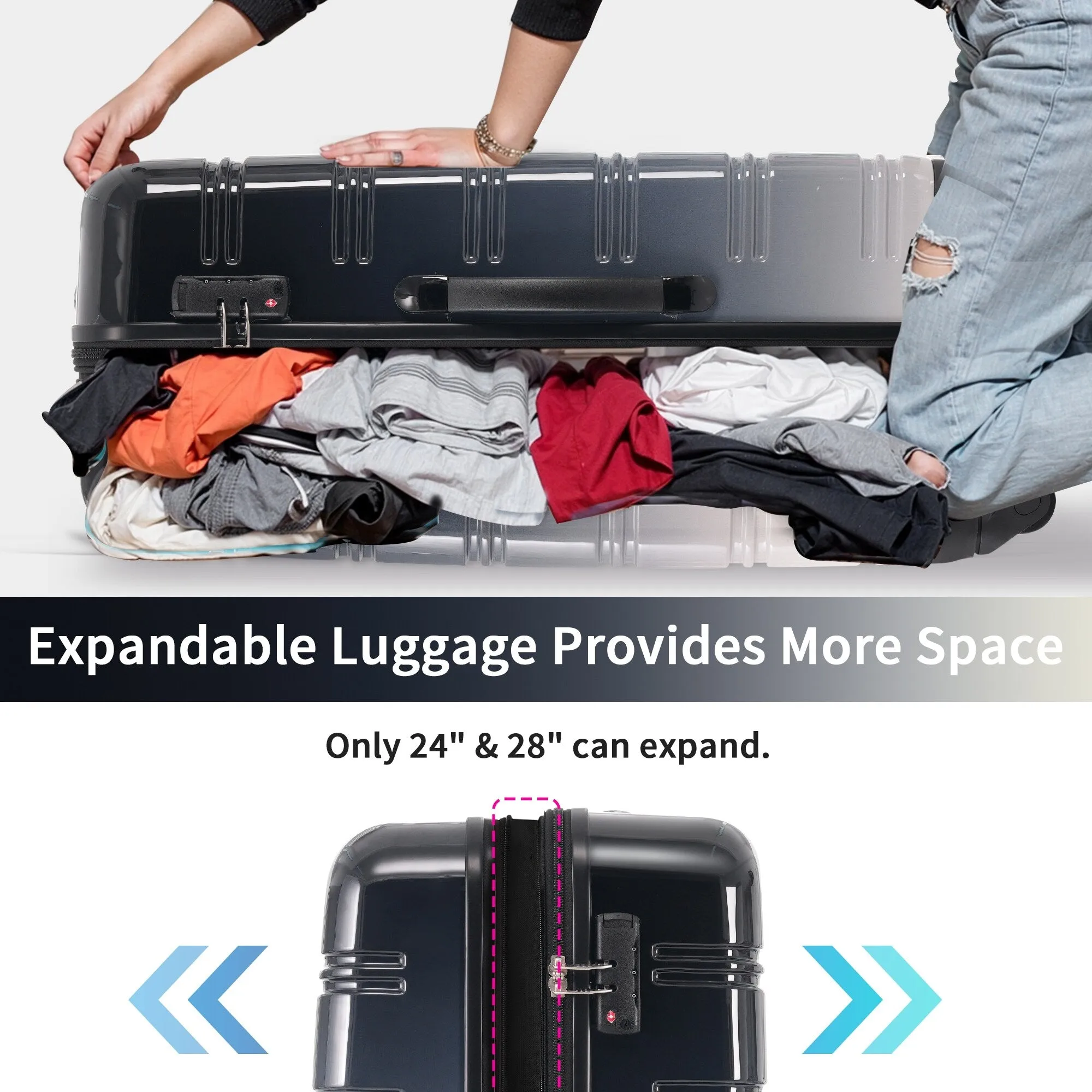 Hardshell Luggage Sets with Silicone Handles and TSA Lock, 3 Piece Gradient Color Expandable Suitcase with Spinner Wheels