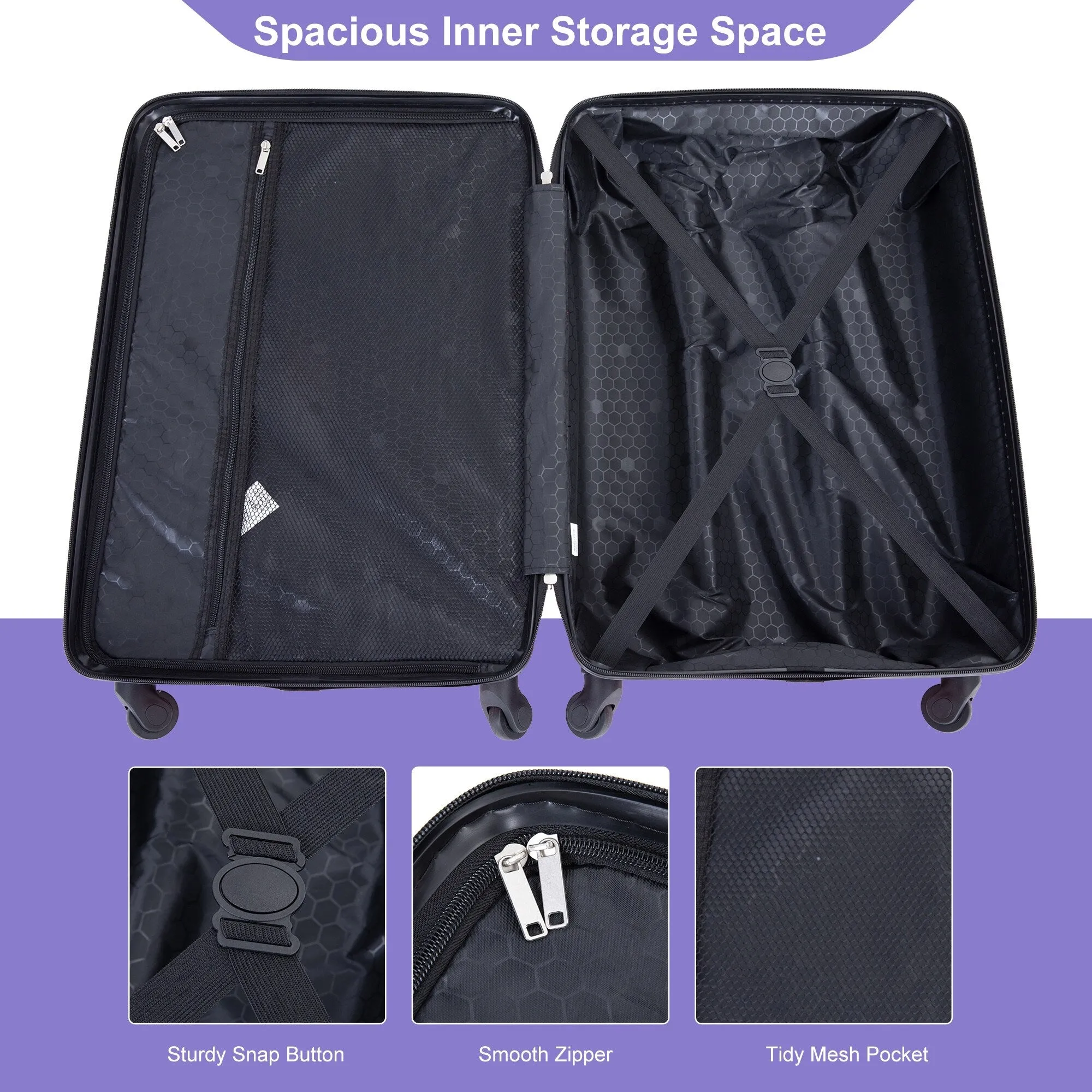 Hardsided 4-piece Luggage with Rotating Wheels and TSA Lock, ABS Lightweight Suitcase with Adjustable Pull Rod (16/20/24/28)