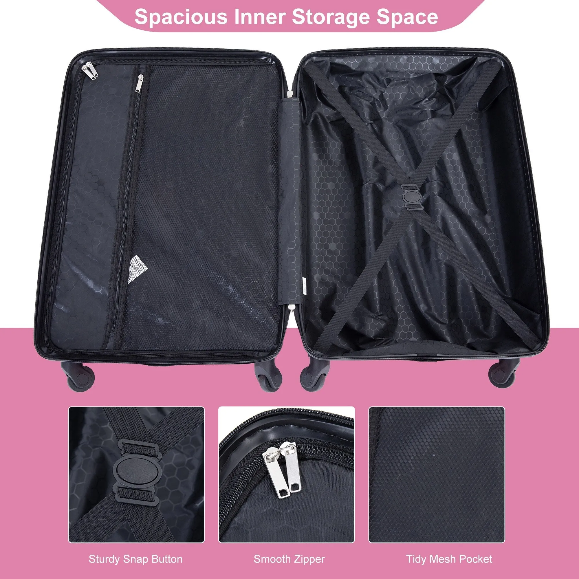 Hardsided 4-piece Luggage with Rotating Wheels and TSA Lock, ABS Lightweight Suitcase with Adjustable Pull Rod (16/20/24/28)