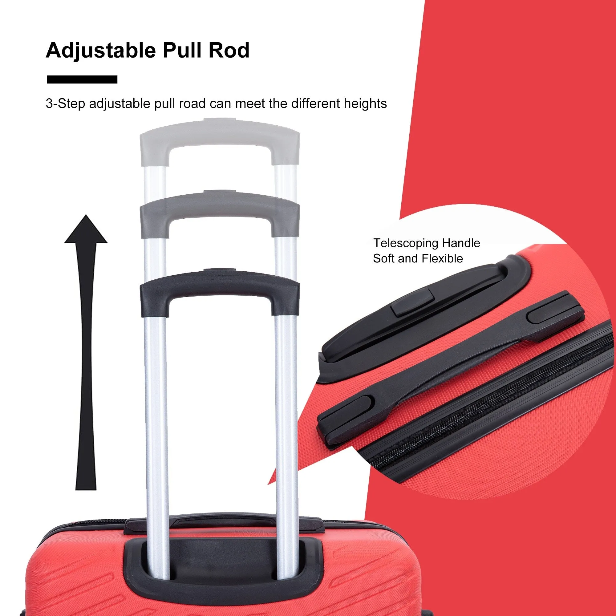 Hardsided 4-piece Luggage with Rotating Wheels and TSA Lock, ABS Lightweight Suitcase with Adjustable Pull Rod (16/20/24/28)