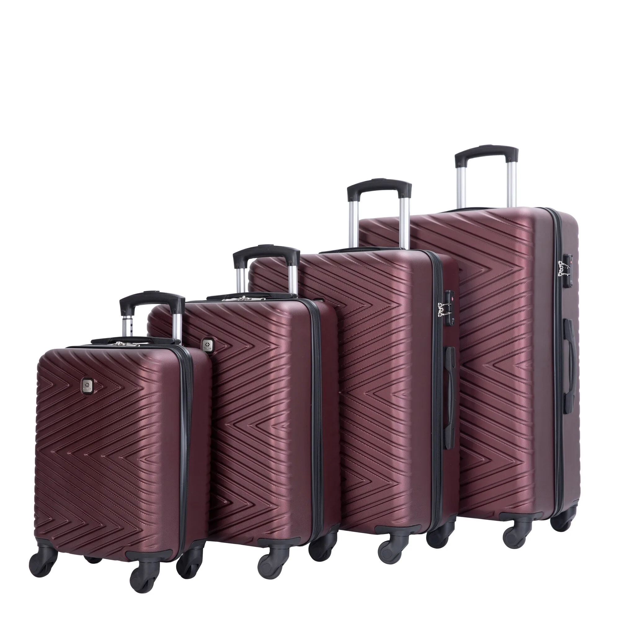 Hardsided 4-piece Luggage with Rotating Wheels and TSA Lock, ABS Lightweight Suitcase with Adjustable Pull Rod (16/20/24/28)