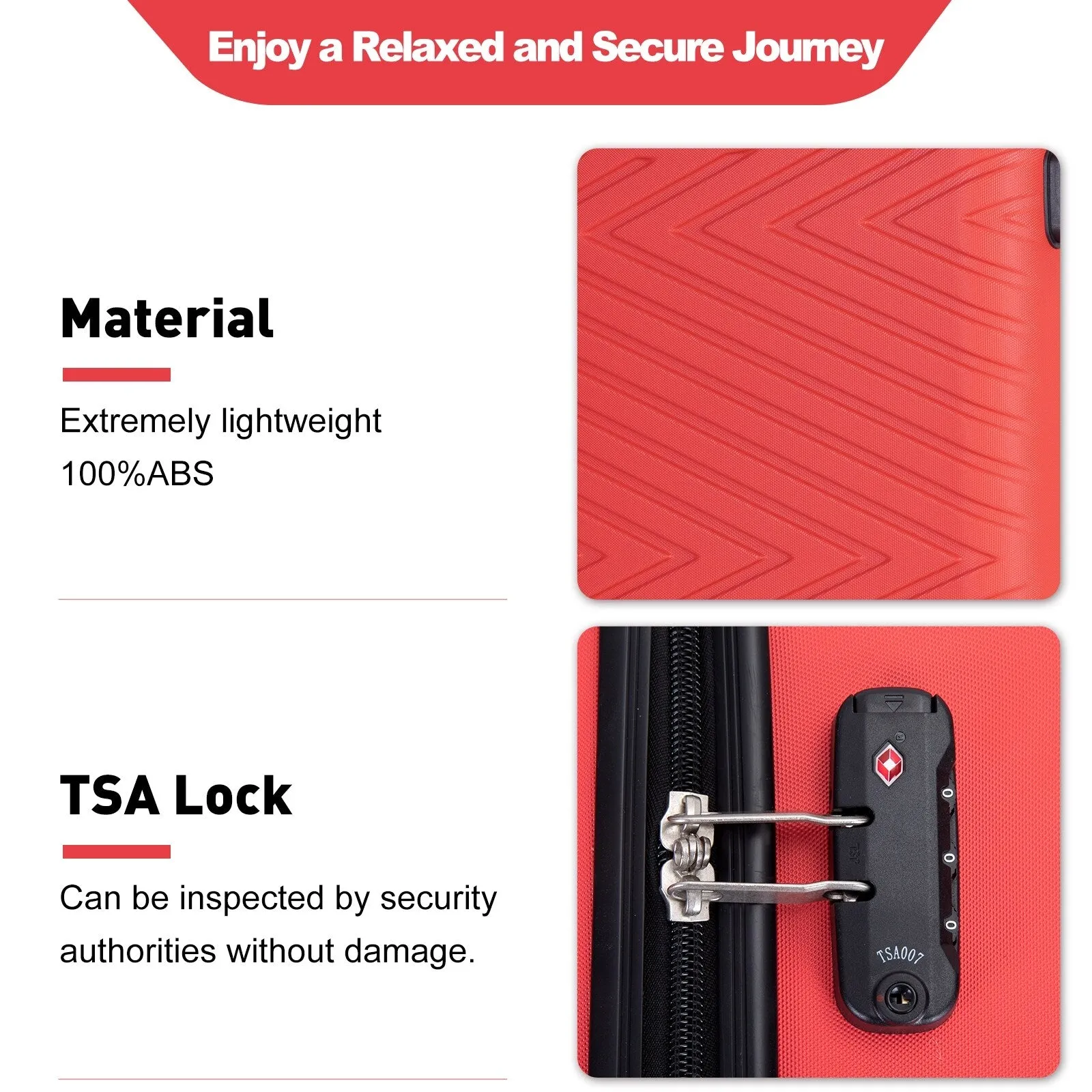 Hardsided 4-piece Luggage with Rotating Wheels and TSA Lock, ABS Lightweight Suitcase with Adjustable Pull Rod (16/20/24/28)