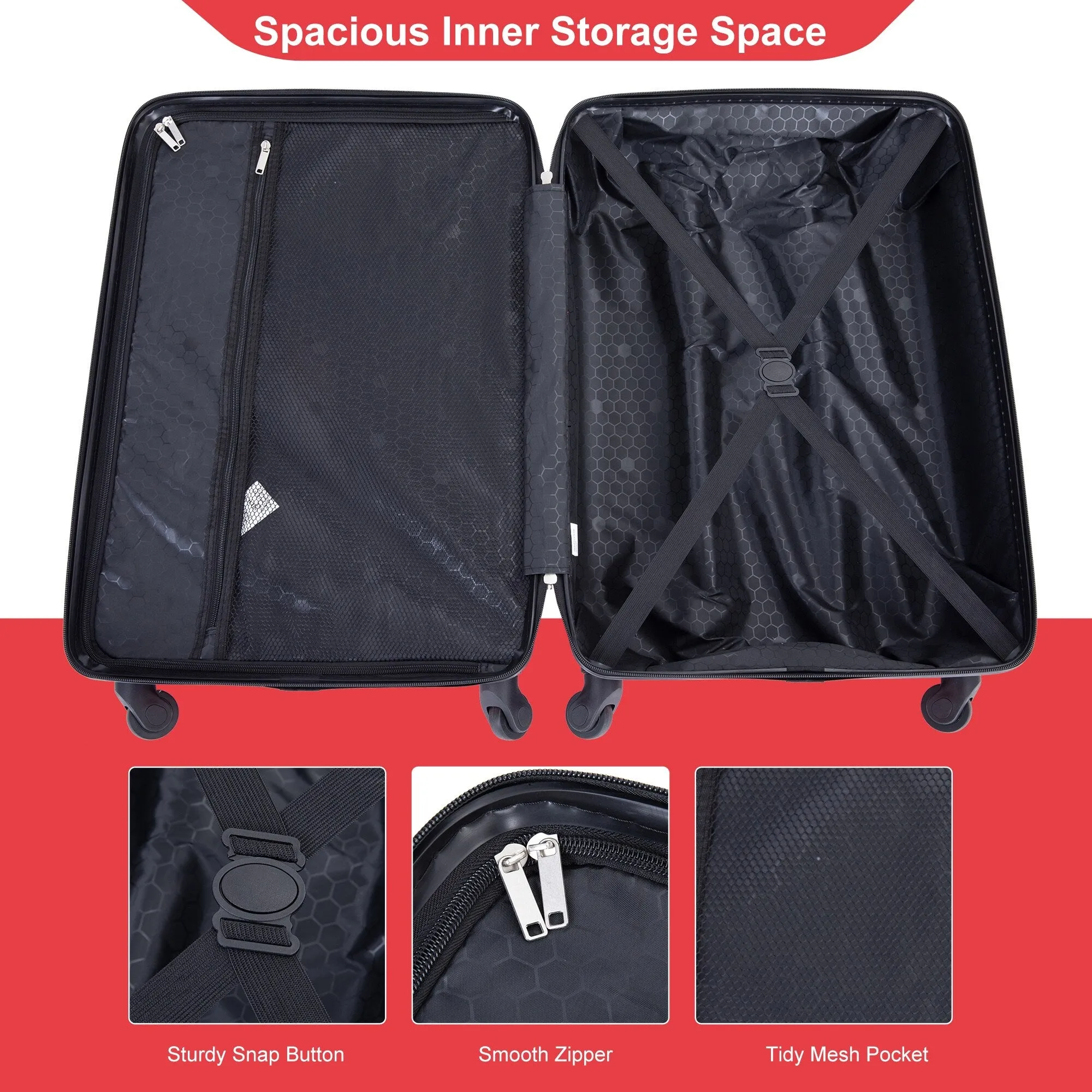 Hardsided 4-piece Luggage with Rotating Wheels and TSA Lock, ABS Lightweight Suitcase with Adjustable Pull Rod (16/20/24/28)