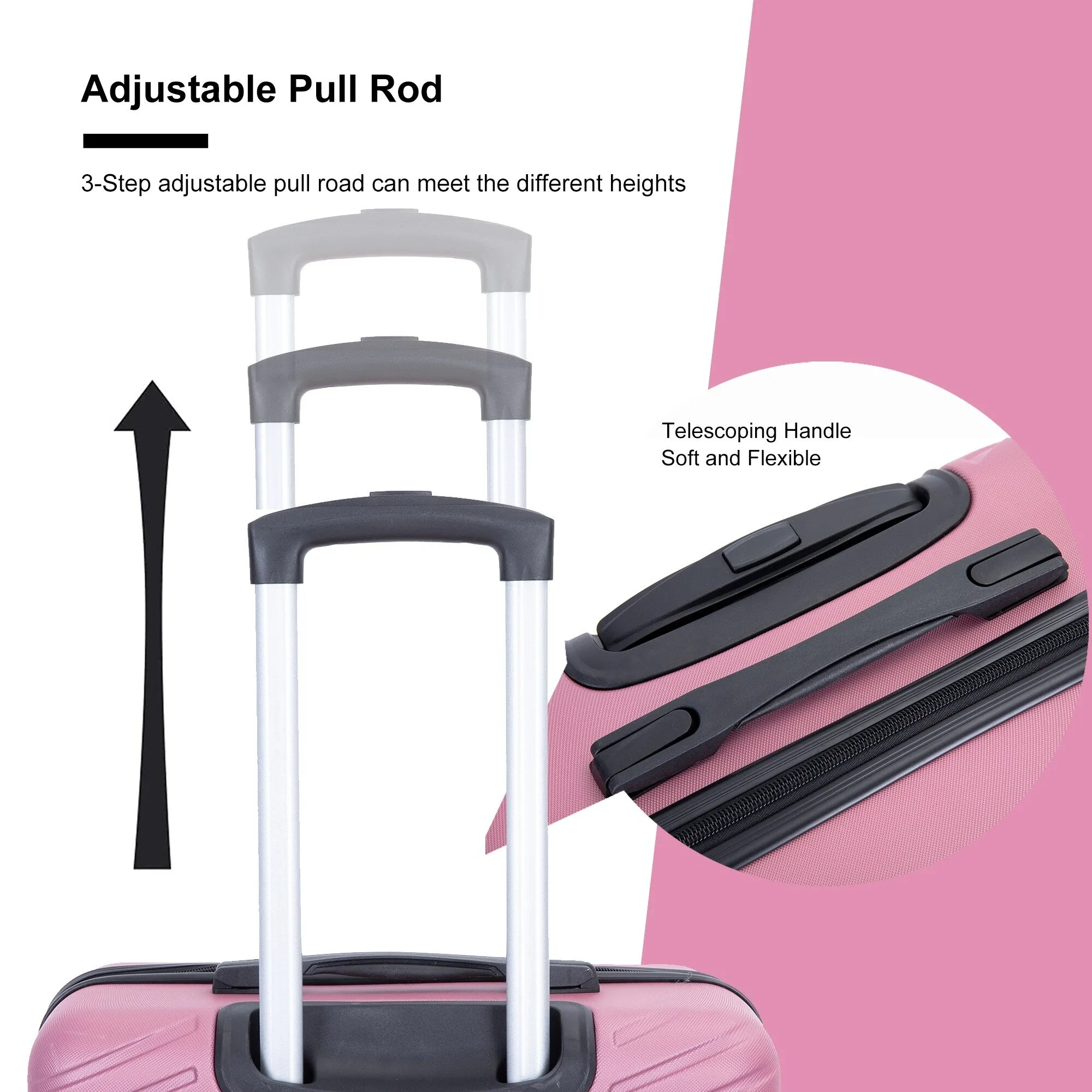 Hardsided 4-piece Luggage with Rotating Wheels and TSA Lock, ABS Lightweight Suitcase with Adjustable Pull Rod (16/20/24/28)