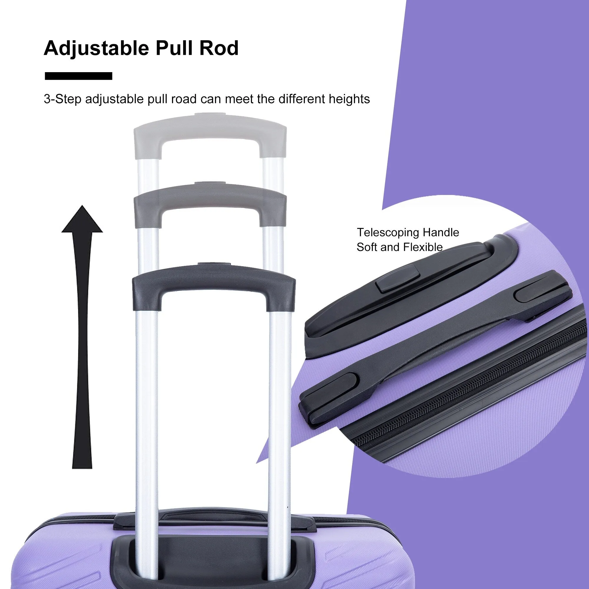 Hardsided 4-piece Luggage with Rotating Wheels and TSA Lock, ABS Lightweight Suitcase with Adjustable Pull Rod (16/20/24/28)