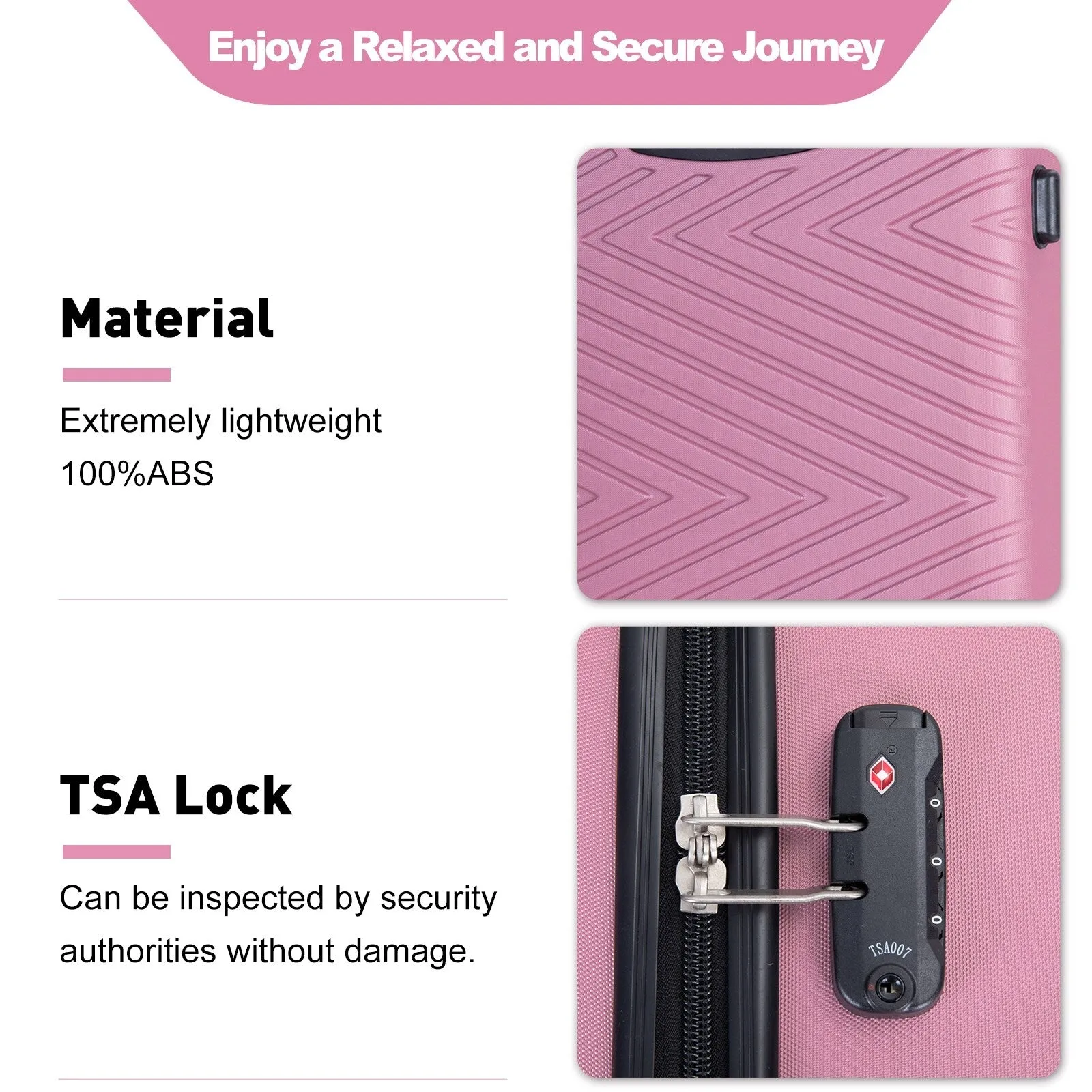 Hardsided 4-piece Luggage with Rotating Wheels and TSA Lock, ABS Lightweight Suitcase with Adjustable Pull Rod (16/20/24/28)