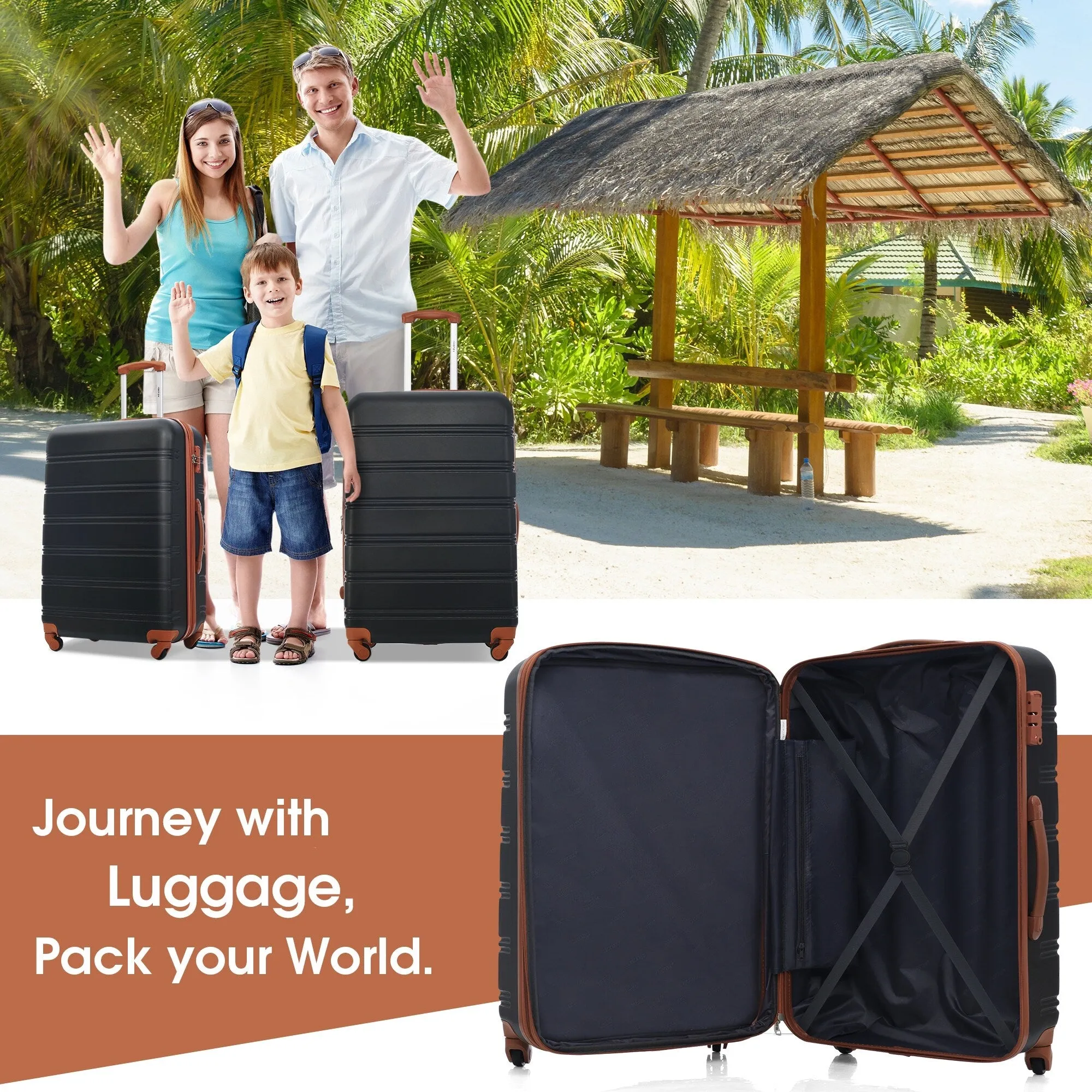 Lightweight Luggage Sets with Expanable Spinner Wheels and Handle, 4 pcs Bag Spinner Suitcase with 3 Digit Lock (16"/20"/24/28")