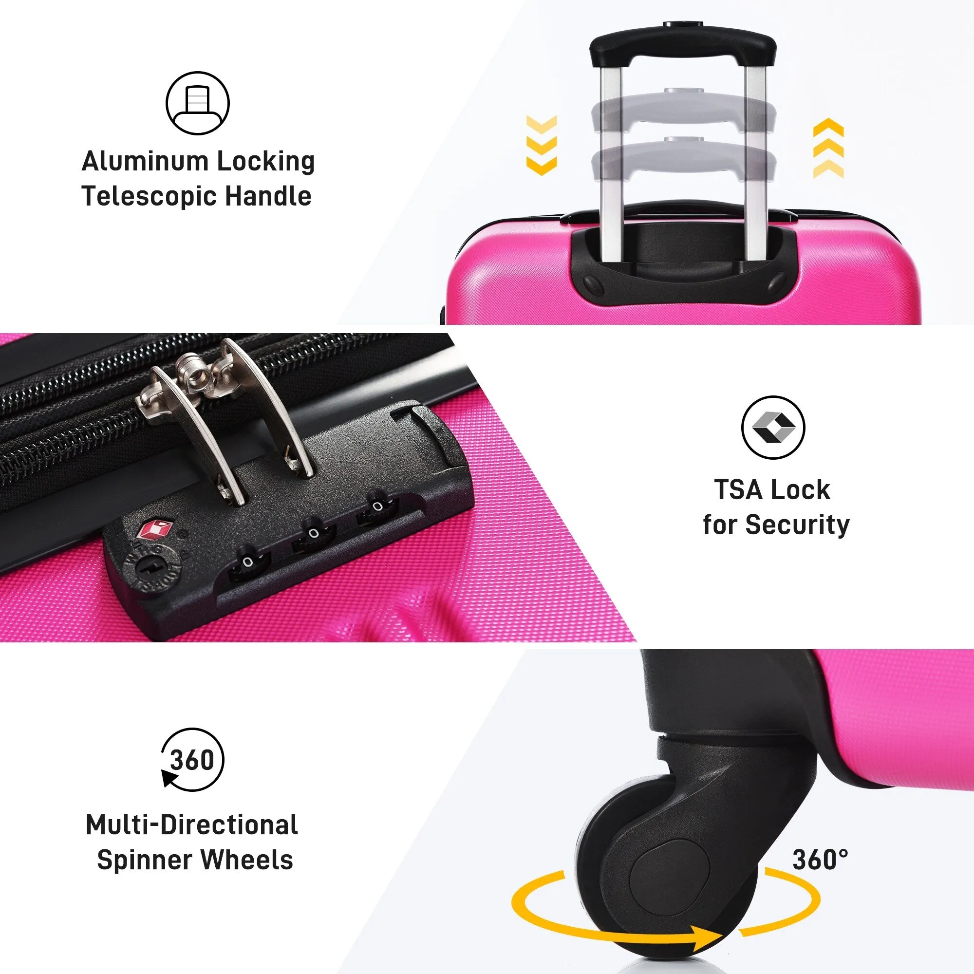 Lightweight Luggage Sets with Expanable Spinner Wheels and Handle, 4 pcs Bag Spinner Suitcase with 3 Digit Lock (16"/20"/24/28")