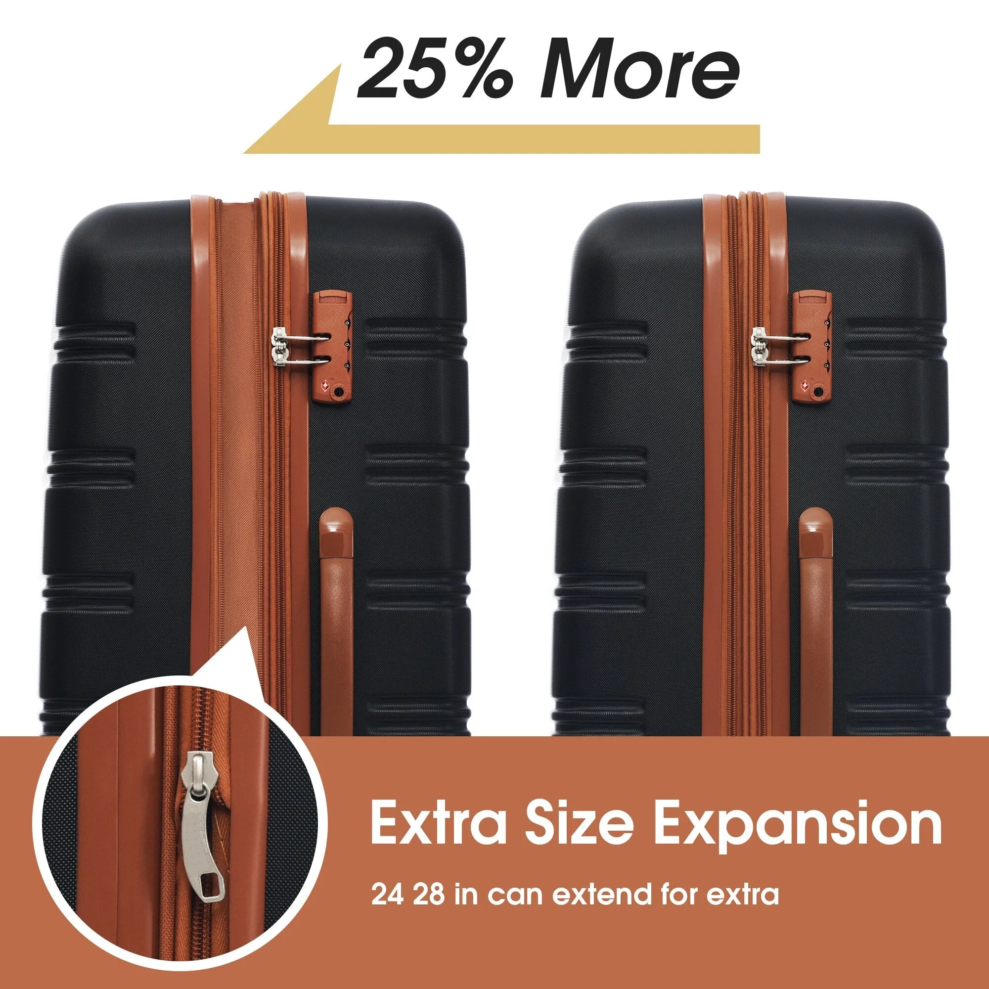 Lightweight Luggage Sets with Expanable Spinner Wheels and Handle, 4 pcs Bag Spinner Suitcase with 3 Digit Lock (16"/20"/24/28")