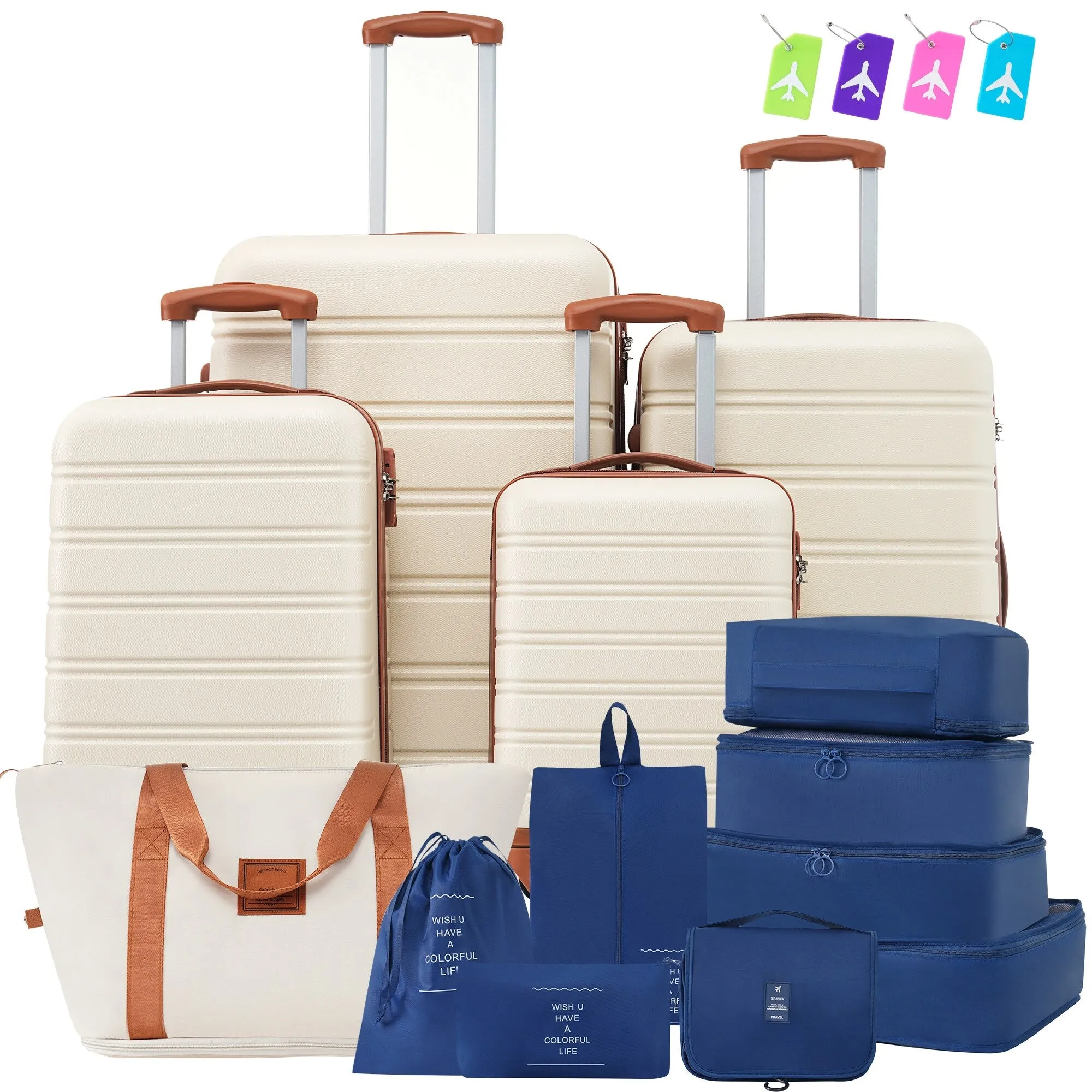 Lightweight Luggage Sets with Expanable Spinner Wheels and Handle, 4 pcs Bag Spinner Suitcase with 3 Digit Lock (16"/20"/24/28")