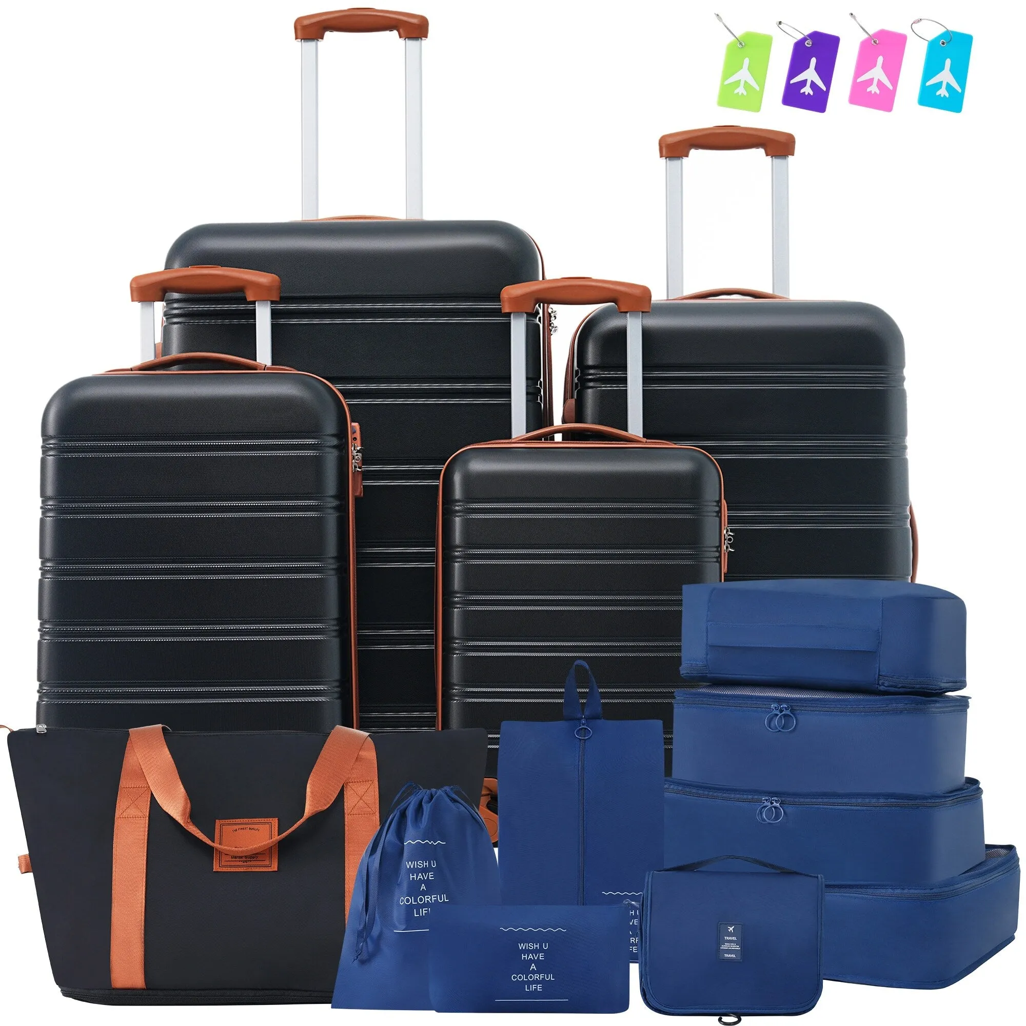 Lightweight Luggage Sets with Expanable Spinner Wheels and Handle, 4 pcs Bag Spinner Suitcase with 3 Digit Lock (16"/20"/24/28")