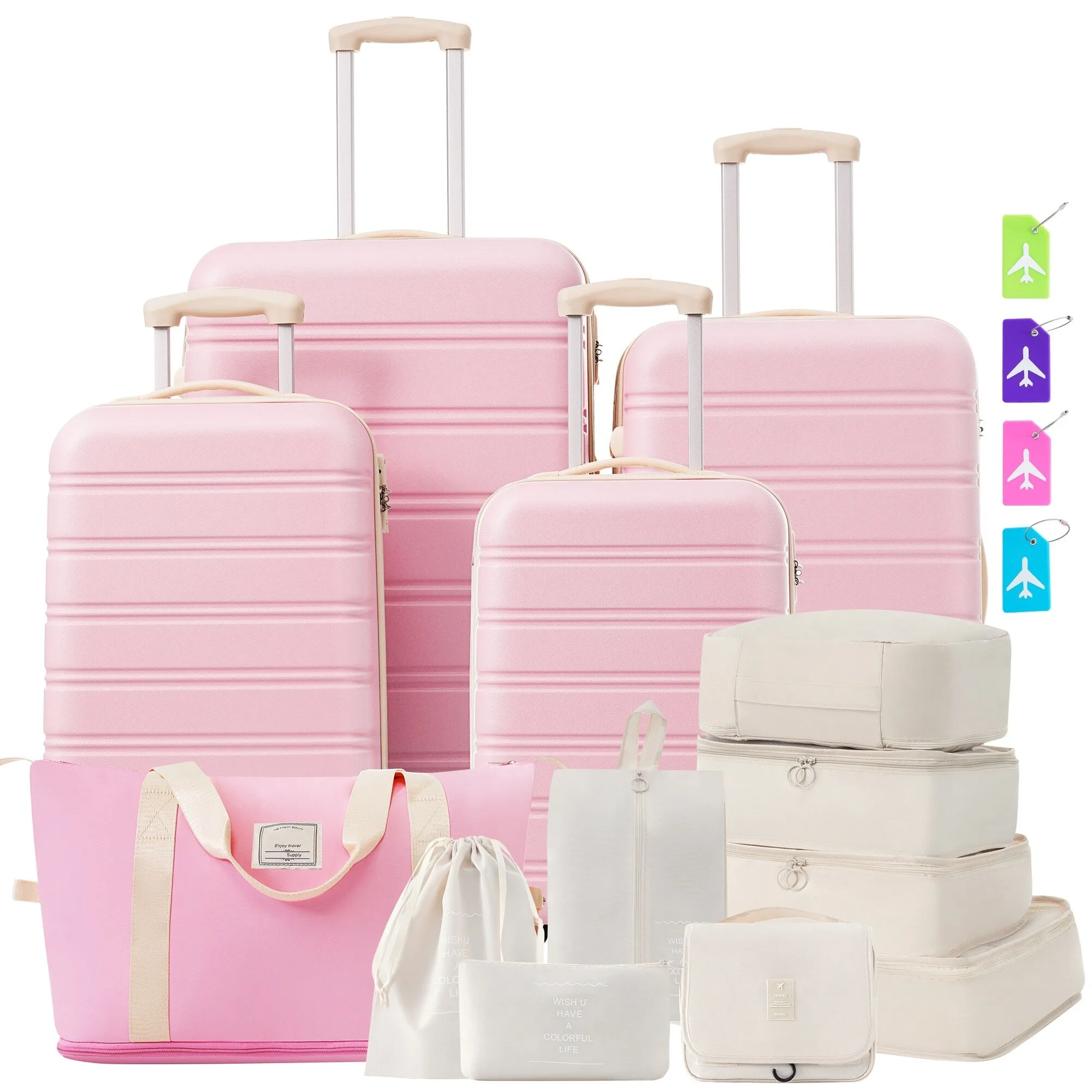 Lightweight Luggage Sets with Expanable Spinner Wheels and Handle, 4 pcs Bag Spinner Suitcase with 3 Digit Lock (16"/20"/24/28")