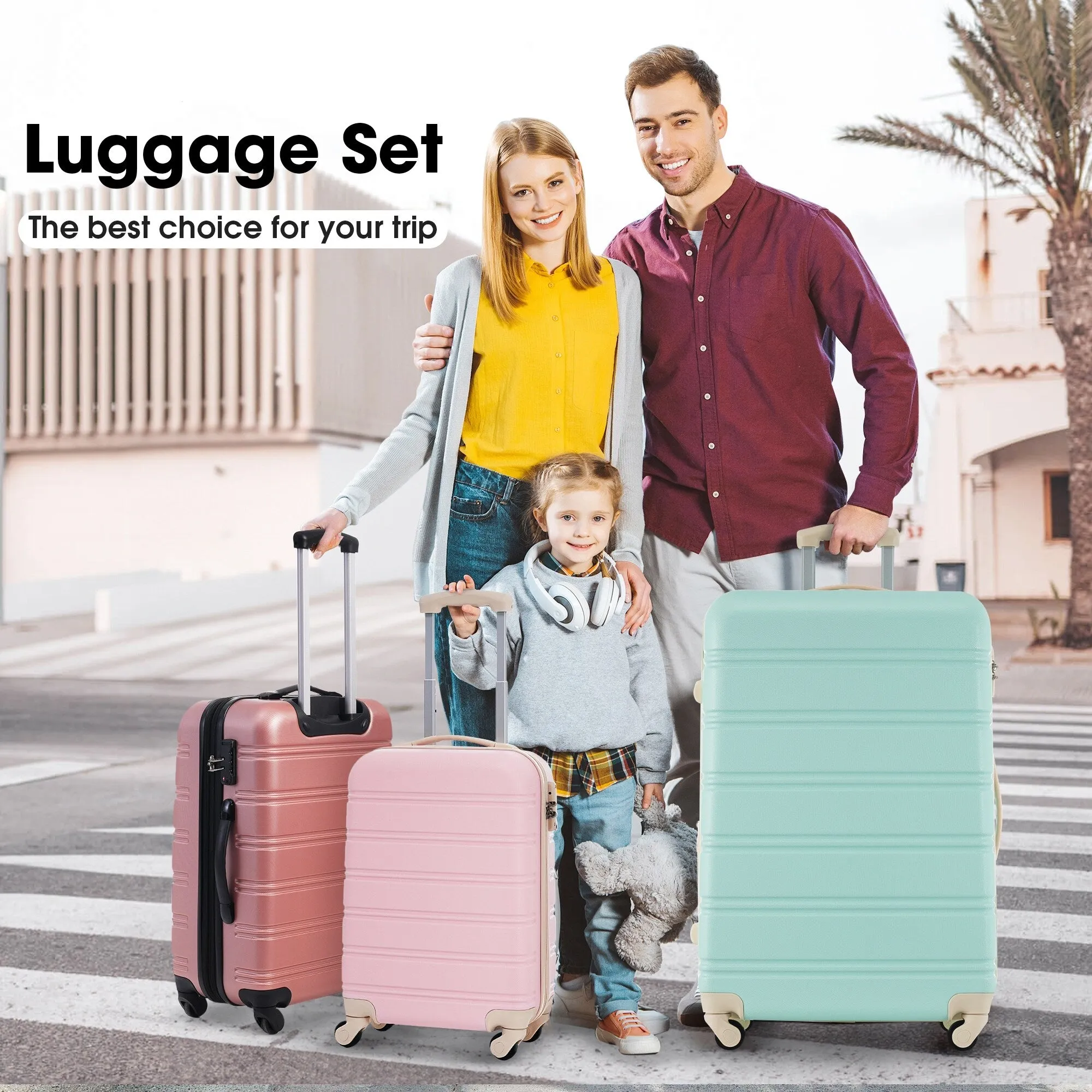 Lightweight Luggage Sets with Expanable Spinner Wheels and Handle, 4 pcs Bag Spinner Suitcase with 3 Digit Lock (16"/20"/24/28")