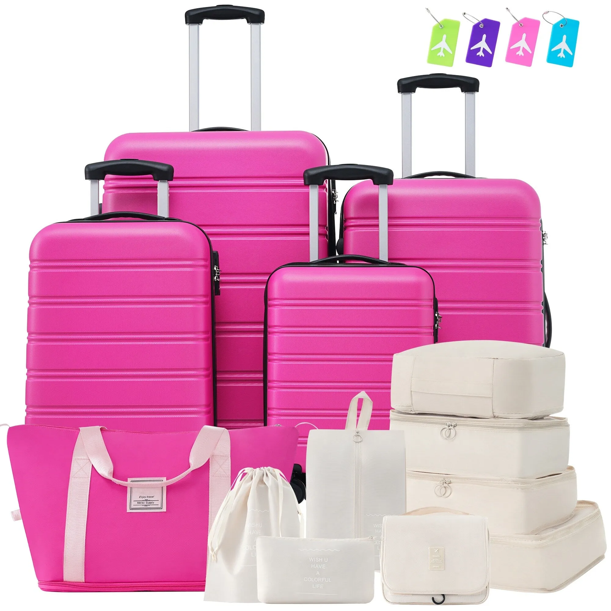 Lightweight Luggage Sets with Expanable Spinner Wheels and Handle, 4 pcs Bag Spinner Suitcase with 3 Digit Lock (16"/20"/24/28")