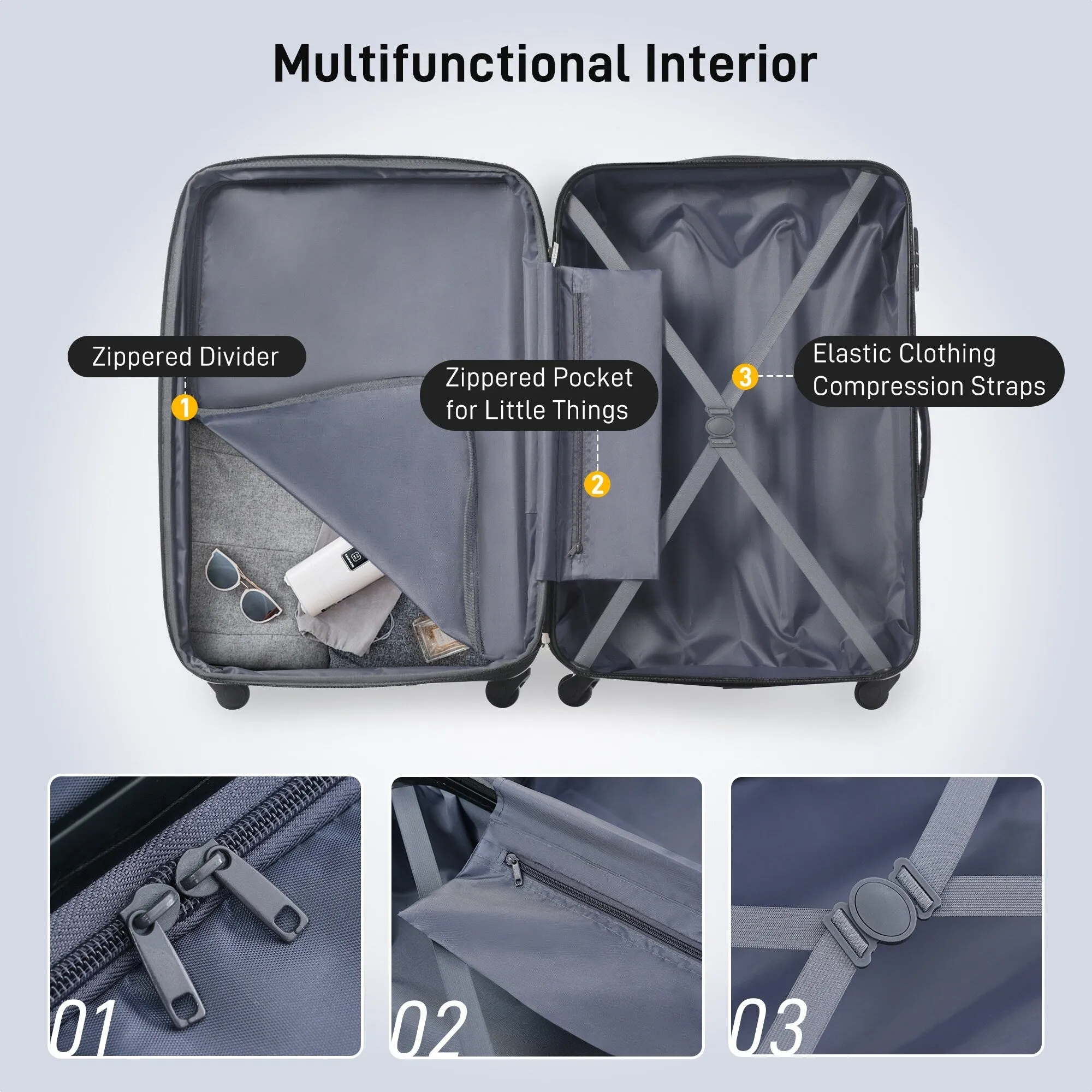 Lightweight Luggage Sets with Expanable Spinner Wheels and Handle, 4 pcs Bag Spinner Suitcase with 3 Digit Lock (16"/20"/24/28")
