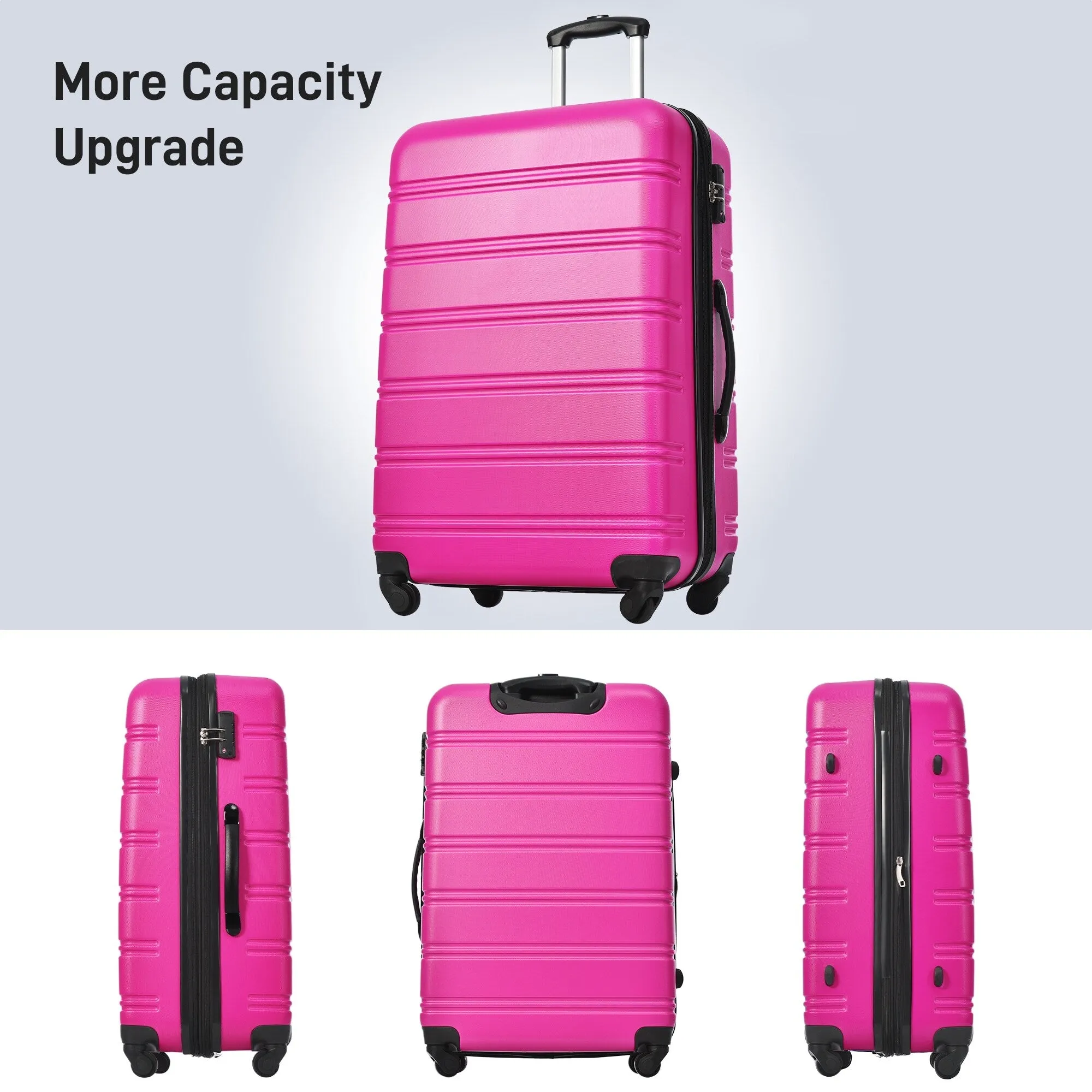 Lightweight Luggage Sets with Expanable Spinner Wheels and Handle, 4 pcs Bag Spinner Suitcase with 3 Digit Lock (16"/20"/24/28")