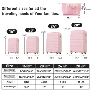 Lightweight Luggage Sets with Expanable Spinner Wheels and Handle, 4 pcs Bag Spinner Suitcase with 3 Digit Lock (16"/20"/24/28")