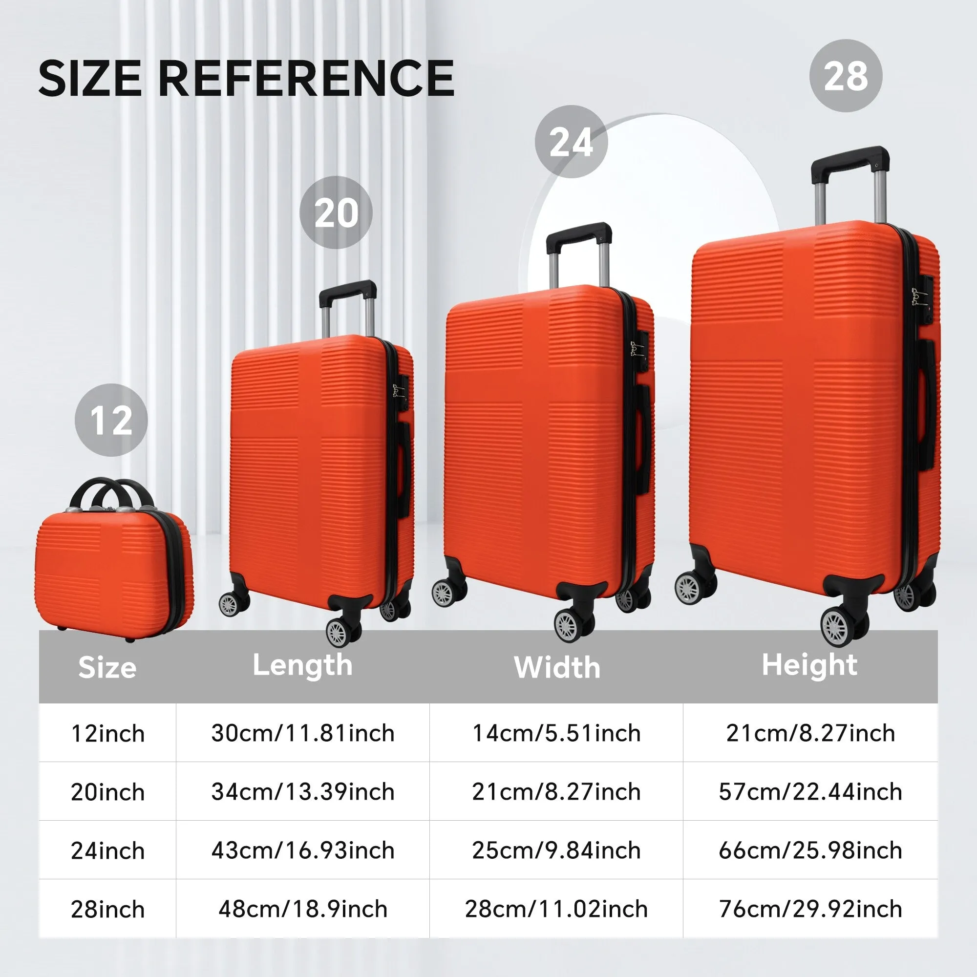 Luggage 4 Piece Set with Spinner Wheels, Hardshell Lightweight Suitcase with TSA Lock,Checked Luggage(12/20/24/28in)