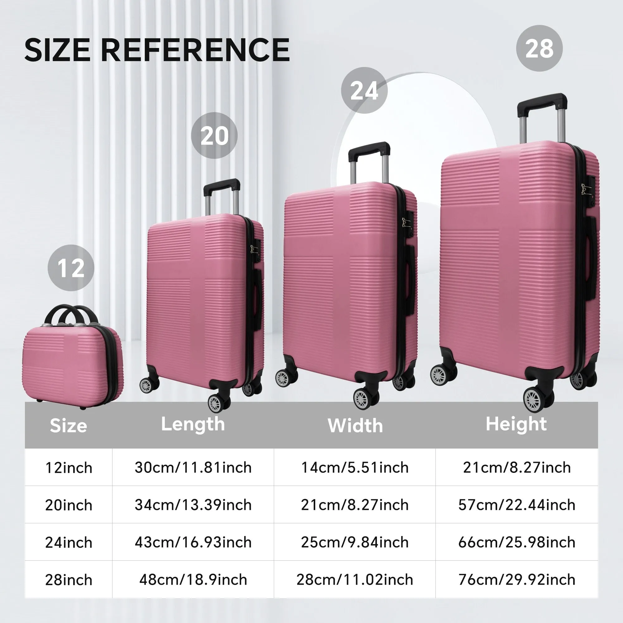 Luggage 4 Piece Set with Spinner Wheels, Hardshell Lightweight Suitcase with TSA Lock,Checked Luggage(12/20/24/28in)