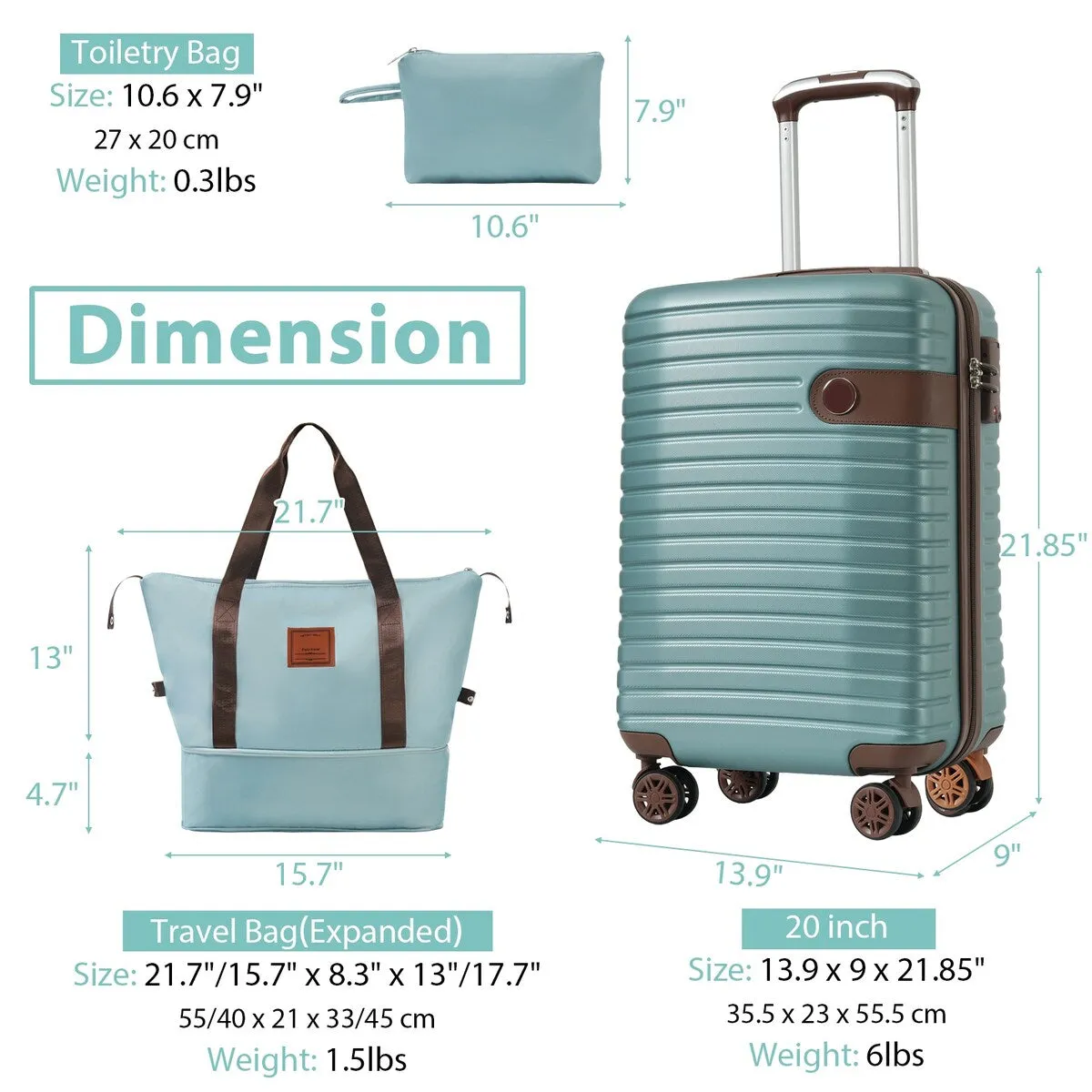 Luggage Set 3 Piece Carry On Luggage 22x14x9 Aviation Approved, Lightweight Hard Shell ABS Luggage