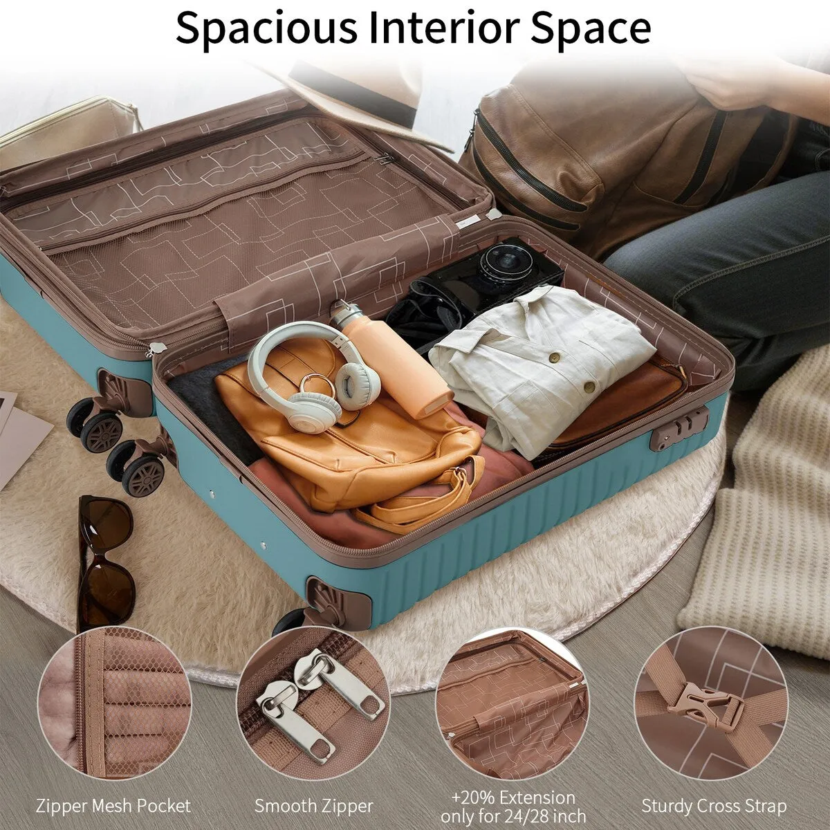 Luggage Set 3 Piece Carry On Luggage 22x14x9 Aviation Approved, Lightweight Hard Shell ABS Luggage