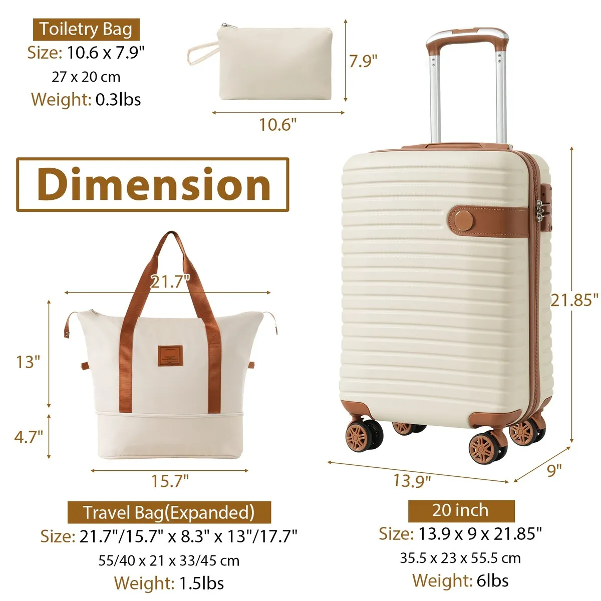 Luggage Set 3 Piece Carry On Luggage 22x14x9 Aviation Approved, Lightweight Hard Shell ABS Luggage