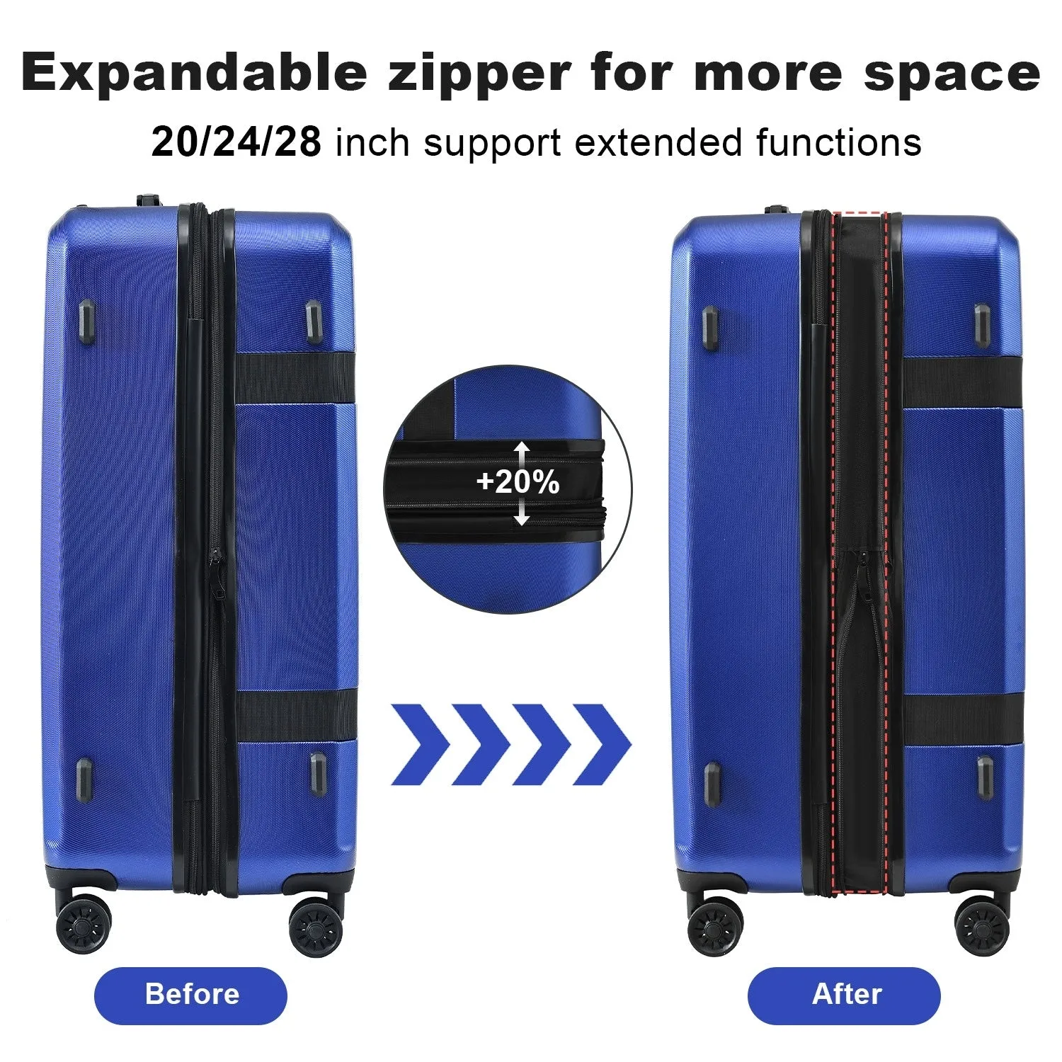 Luggage Set Expandable ABS PC 3 Piece Sets with Spinner Wheels Lightweight TSA Lock (20/24/28)