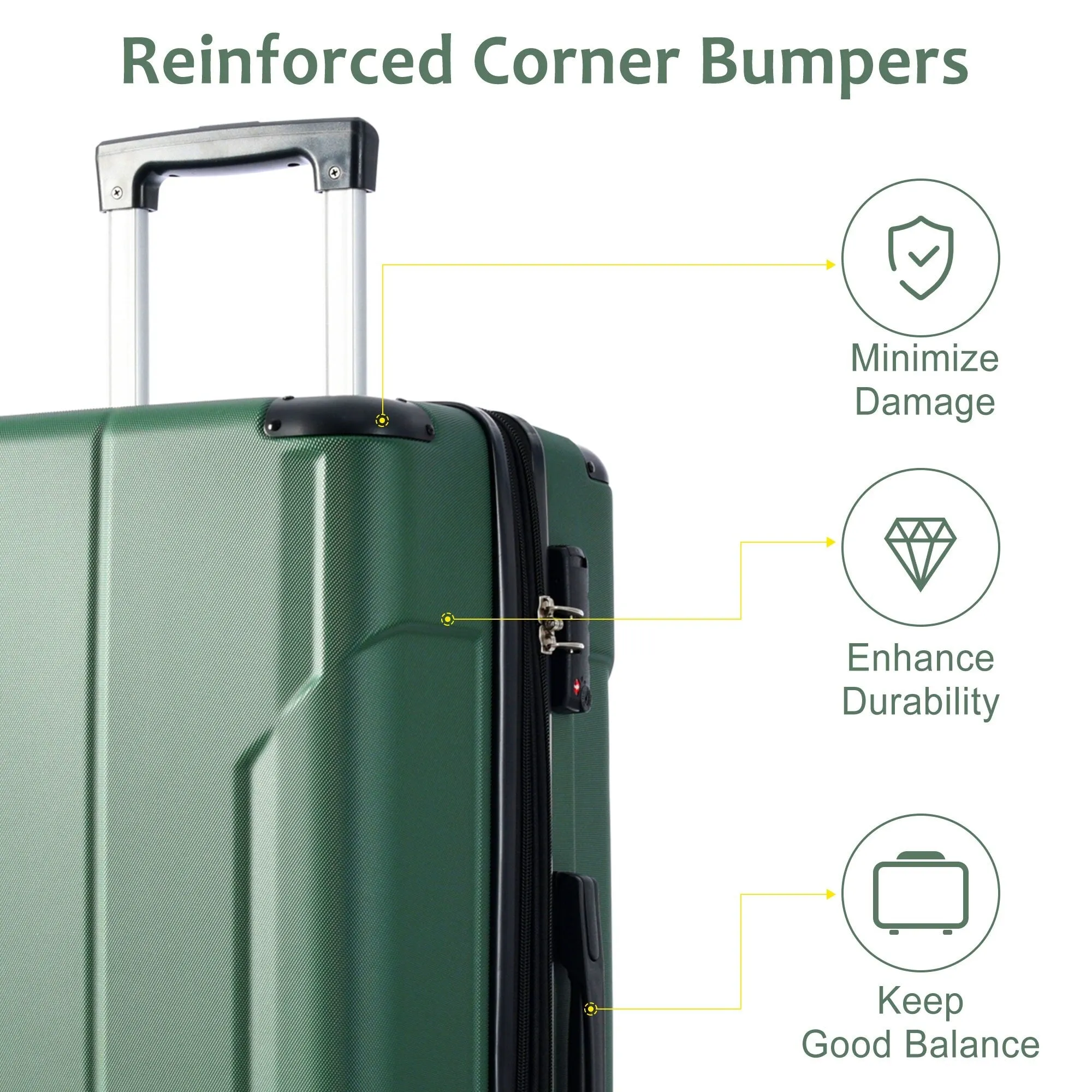 Luggage Sets 3 Piece, Hard shell ABS Lightweight Durable Suitcases with Double Spinner Wheels 20/24/28 Inch