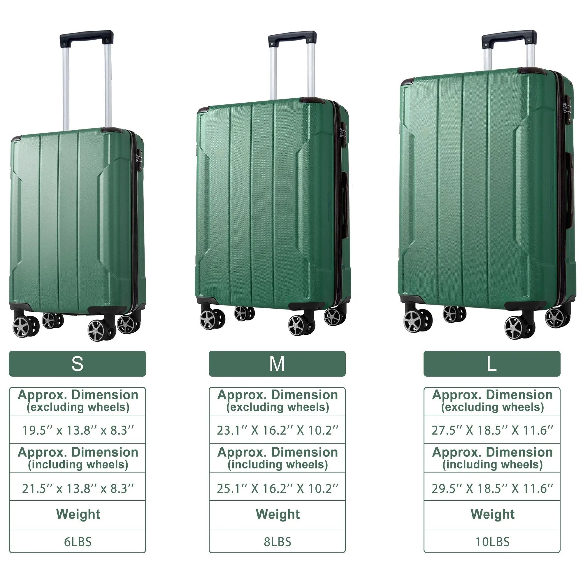Luggage Sets 3 Piece, Hard shell ABS Lightweight Durable Suitcases with Double Spinner Wheels 20/24/28 Inch