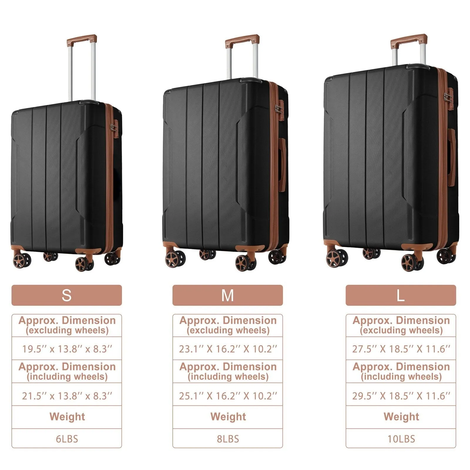Luggage Sets 3 Piece, Hard shell ABS Lightweight Durable Suitcases with Double Spinner Wheels 20/24/28 Inch