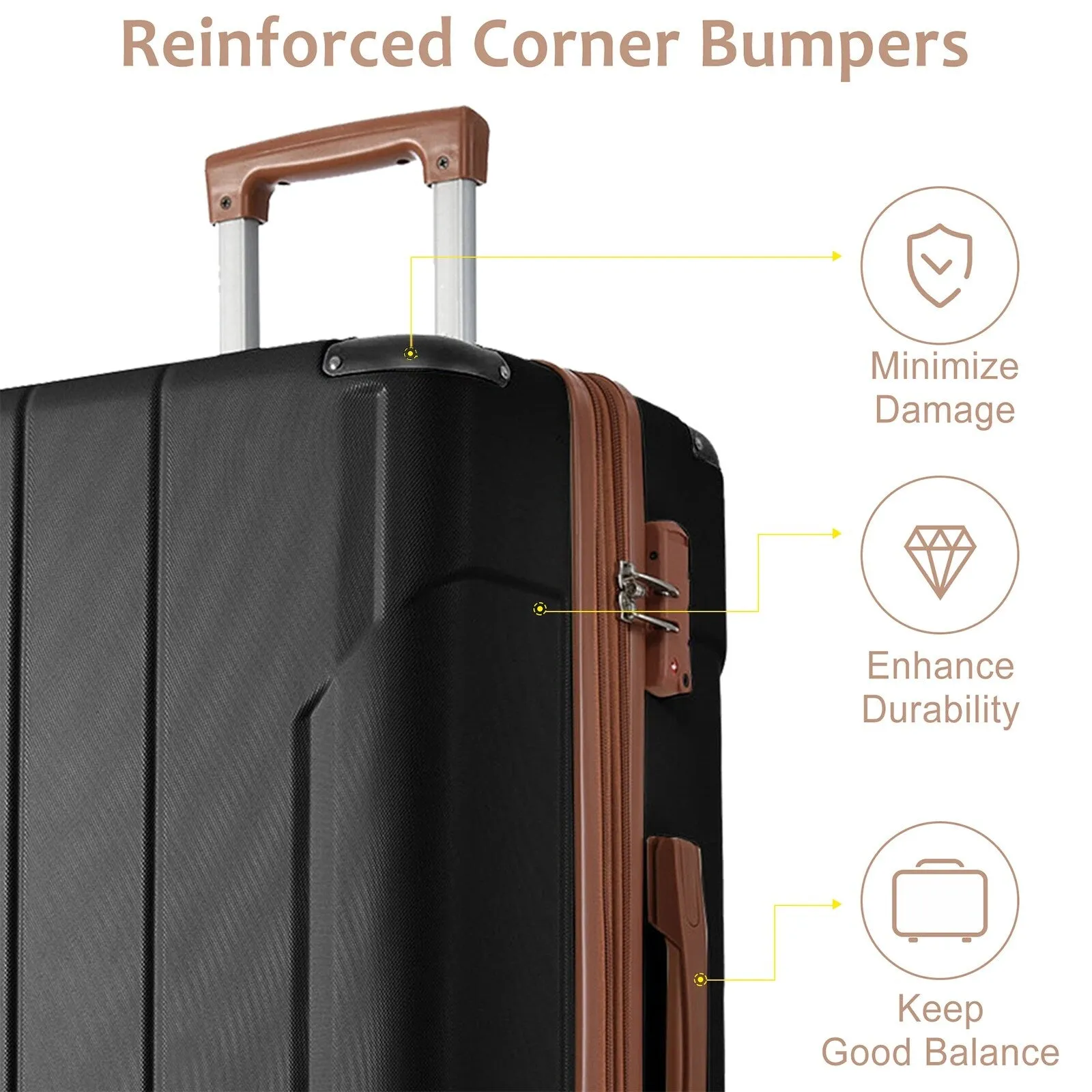 Luggage Sets 3 Piece, Hard shell ABS Lightweight Durable Suitcases with Double Spinner Wheels 20/24/28 Inch