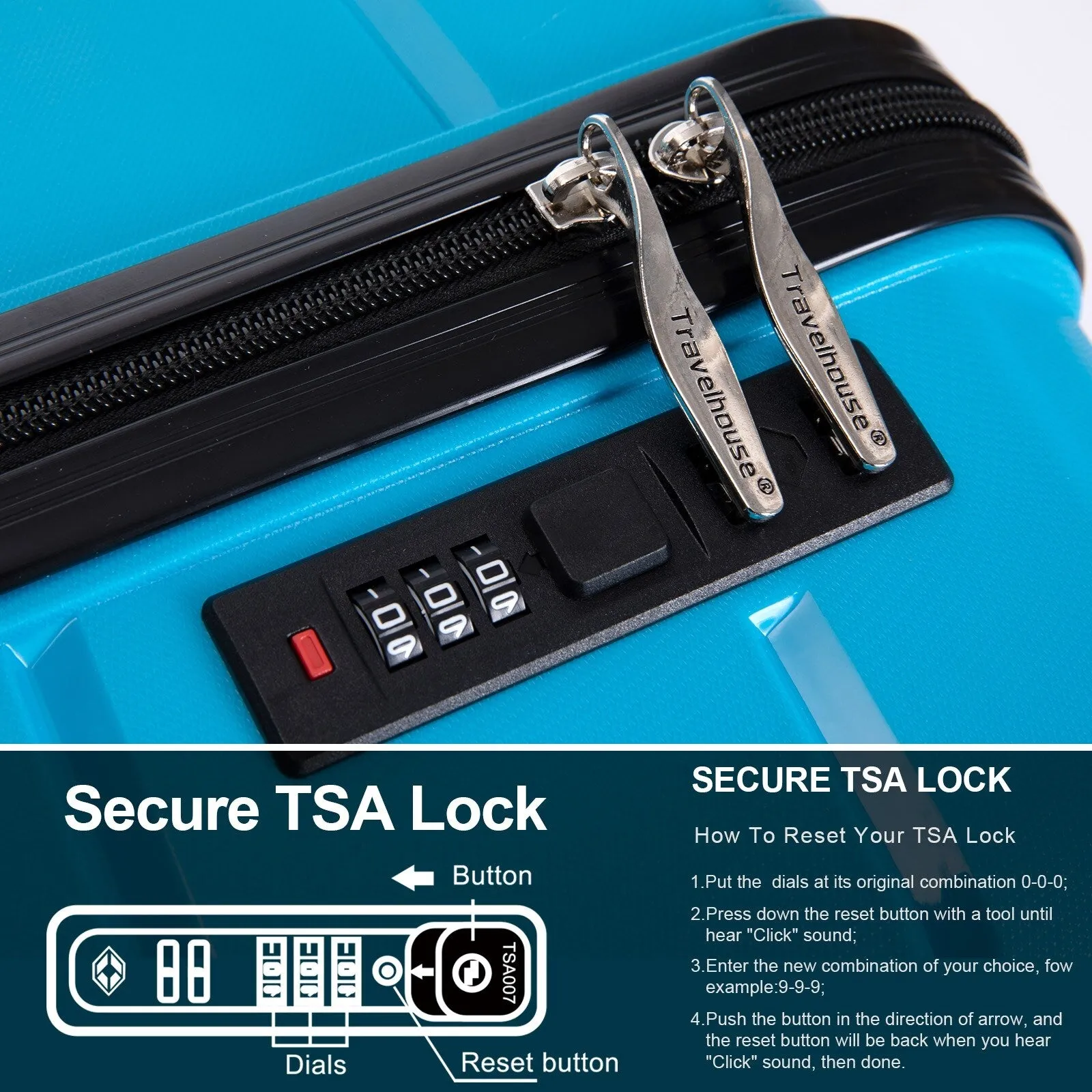 Multi-Size Luggage Set with Double Spinner Wheels and TSA Lock, 3-Piece Lightweight Suitcase with Hooks and Name Card