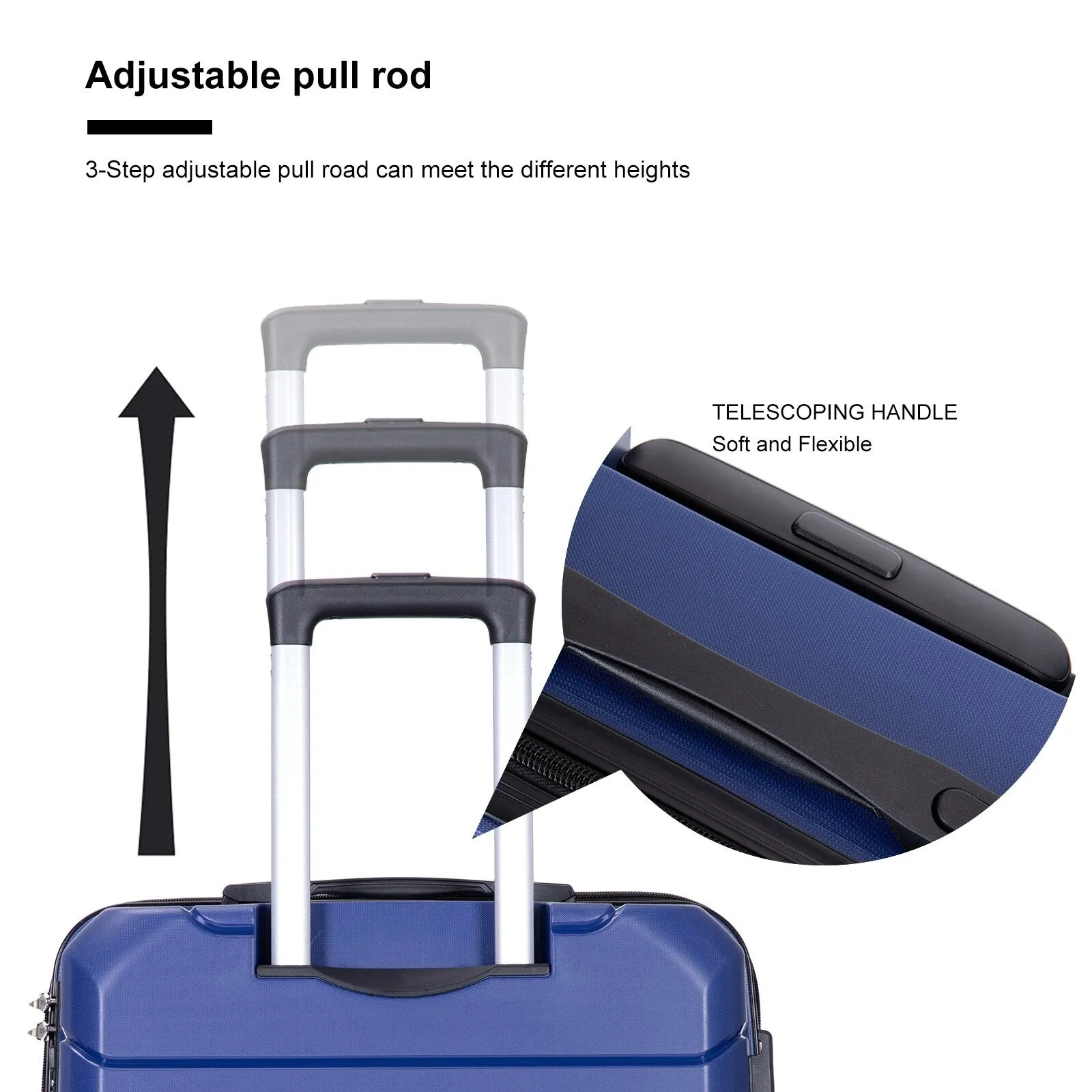 Multi-Size Luggage Set with Double Spinner Wheels and TSA Lock, 3-Piece Lightweight Suitcase with Hooks and Name Card