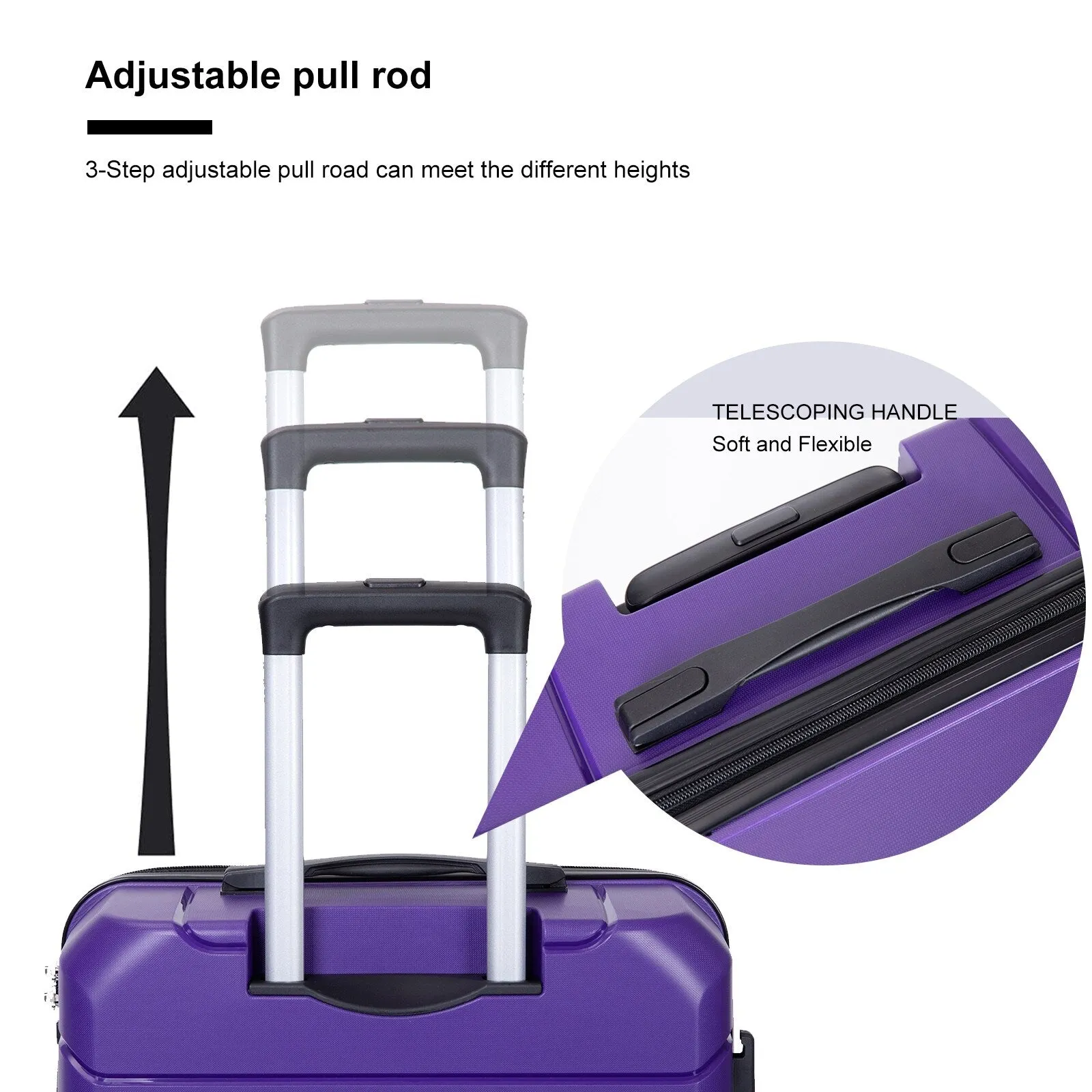 Multi-Size Luggage Set with Double Spinner Wheels and TSA Lock, 3-Piece Lightweight Suitcase with Hooks and Name Card