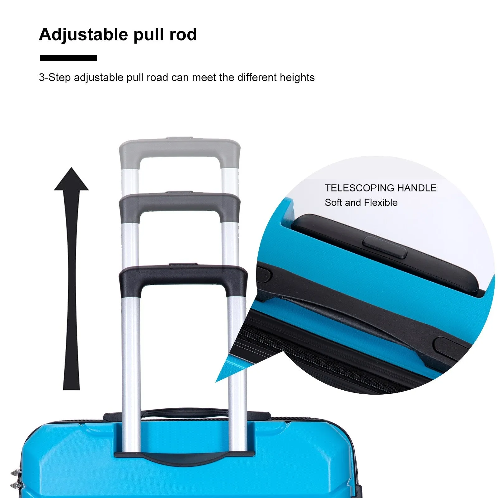Multi-Size Luggage Set with Double Spinner Wheels and TSA Lock, 3-Piece Lightweight Suitcase with Hooks and Name Card